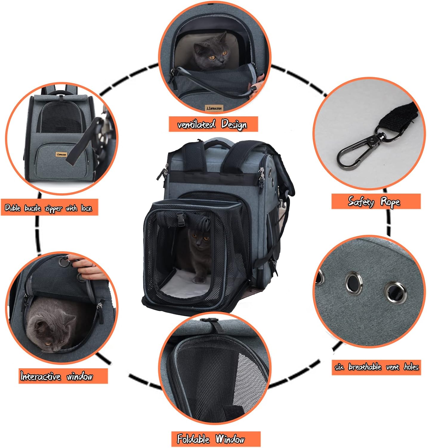 Mochila para gatos, bolsa de viaje grande para senderismo, bolsa de viaje para perros, funda de transporte expandible para gatos, plegable, aprobada