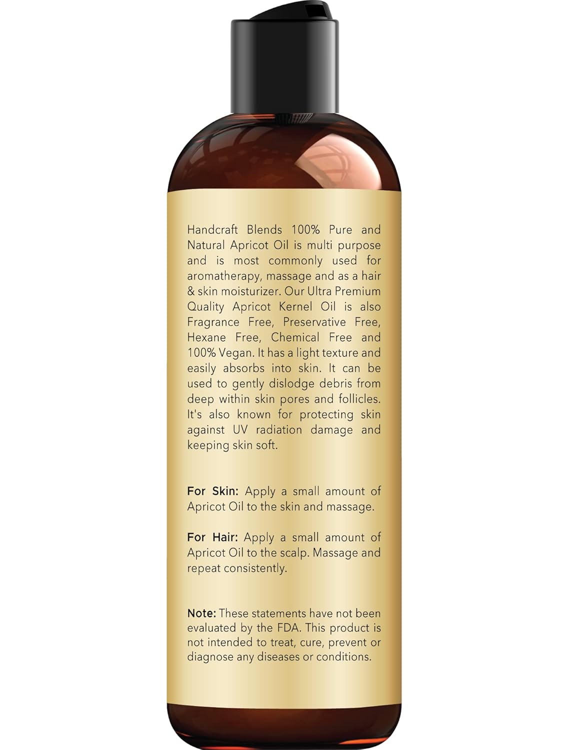 Handcraft Blends Aceite de albaricoque 100% puro y natural, aceite de albaricoque portador prensado en frío de alta calidad para aromaterapia,