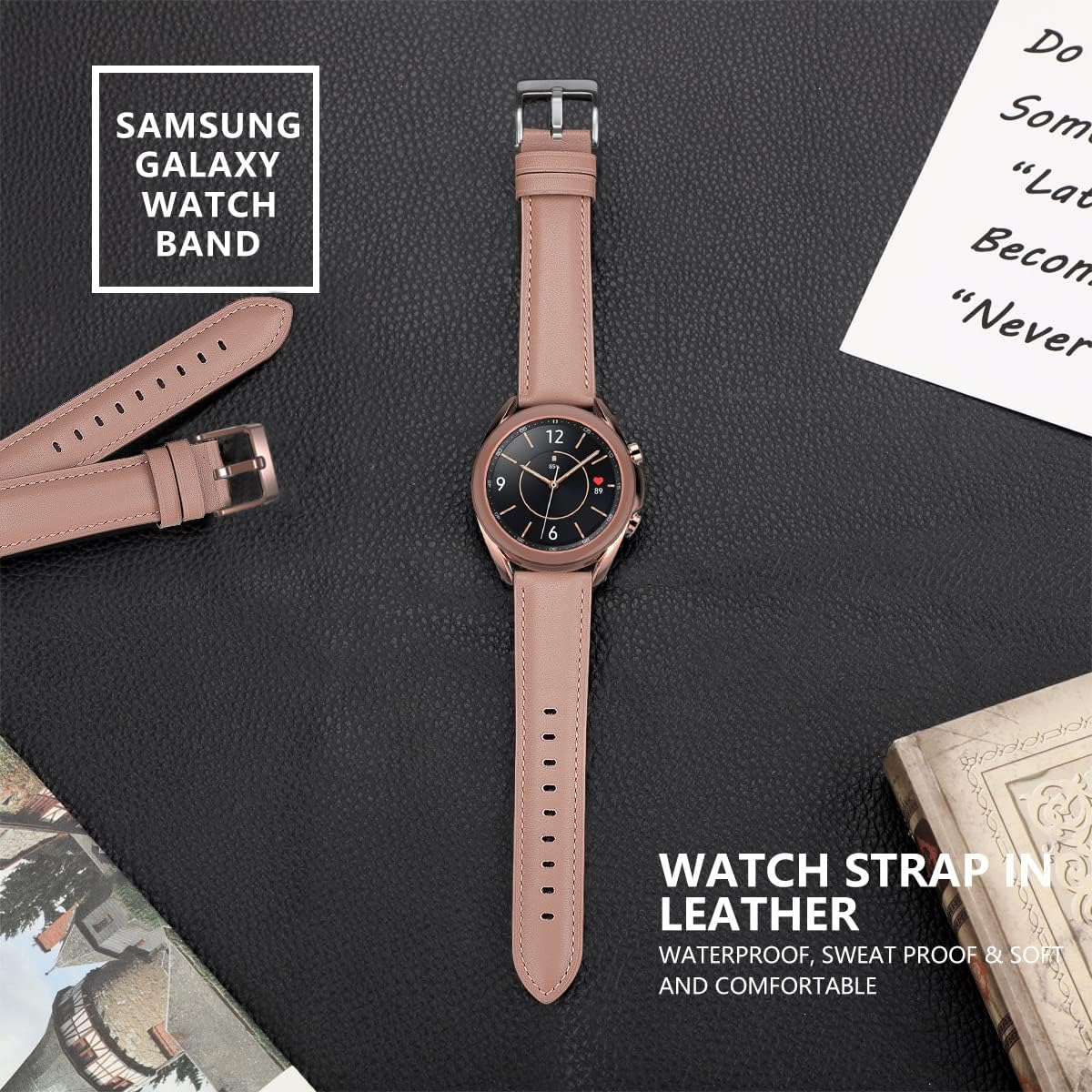 Juaupepo Correas de cuero genuino compatibles con Galaxy Watch 3 de 1.61 pulgadas1.77 pulgadas, correa de liberación rápida para Galaxy Watch 1.654