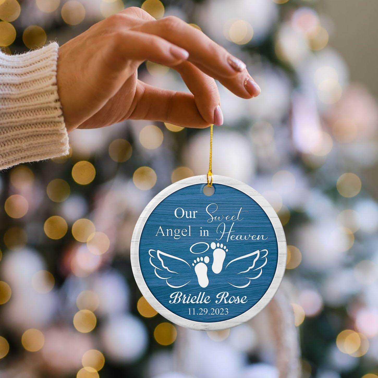 Adorno de cerámica personalizado con nuestro dulce ángel en el cielo, adorno de cerámica conmemorativo de ángel bebé 2024, adorno de año