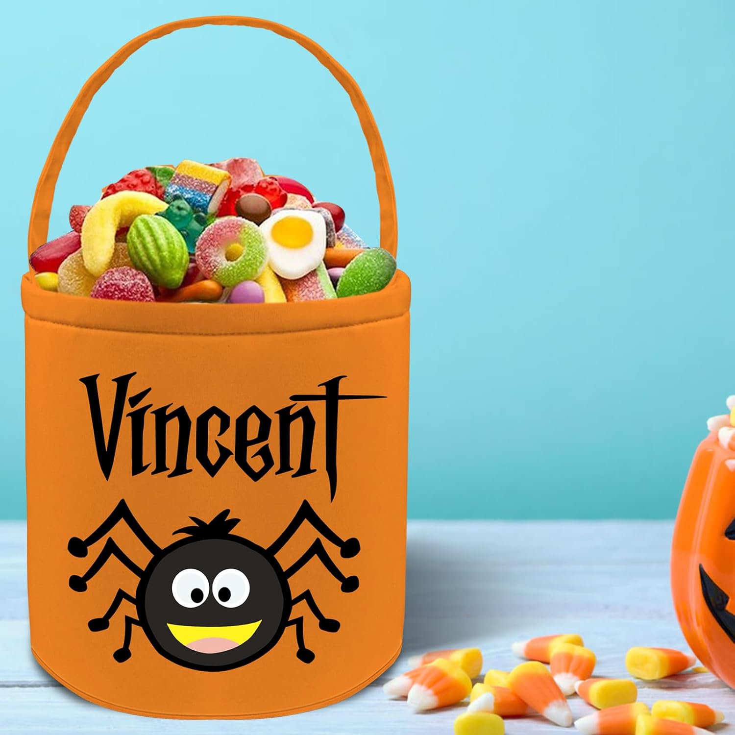 Bolsas de Halloween personalizadas para truco o trato con nombre, cesta de Halloween personalizada para niños y niñas, Naranja, Personalizar