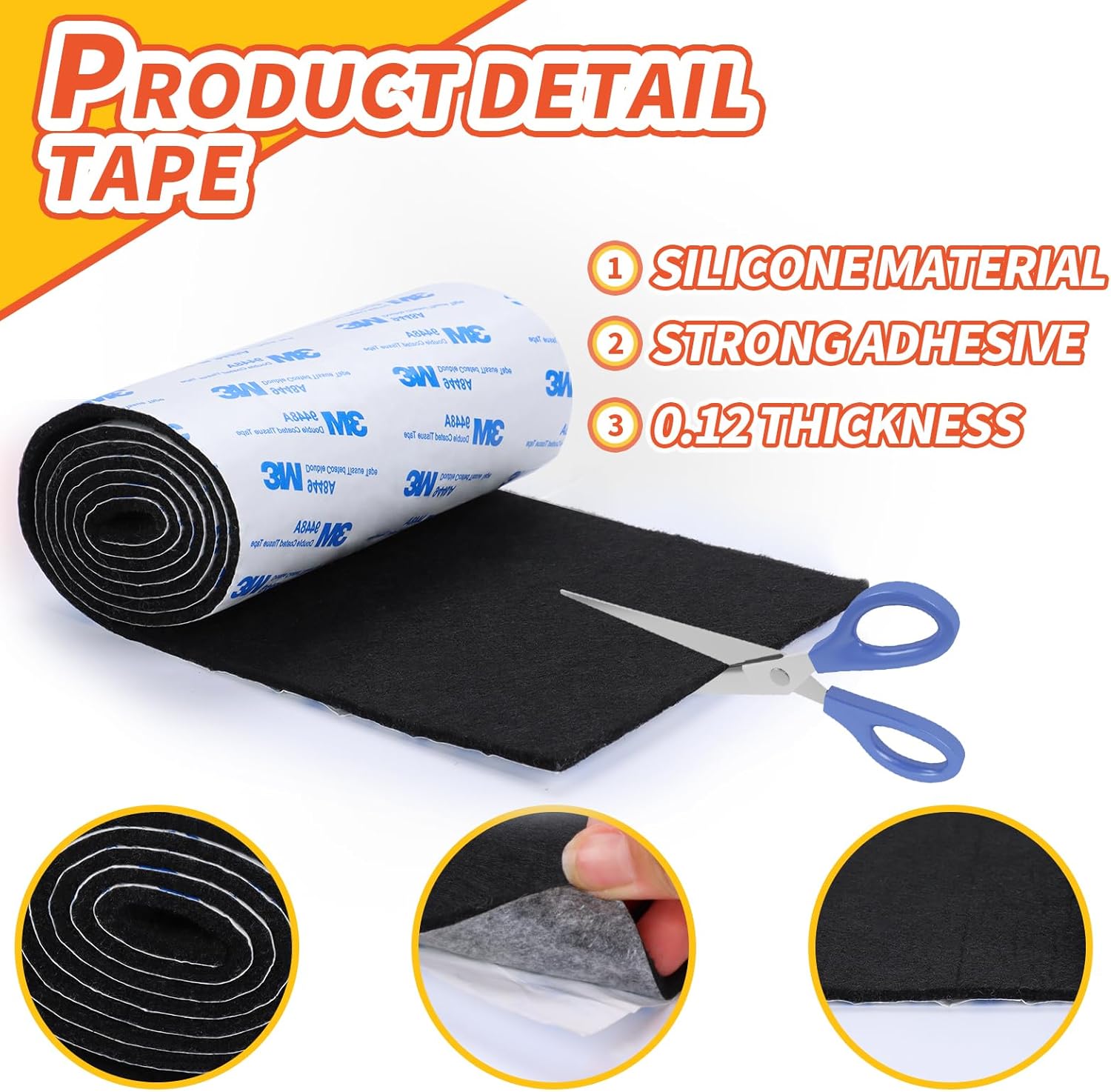 Almohadillas de fieltro para muebles, tiras de fieltro autoadhesivas antideslizantes para cortar, rollo de tira de fieltro negro resistente para