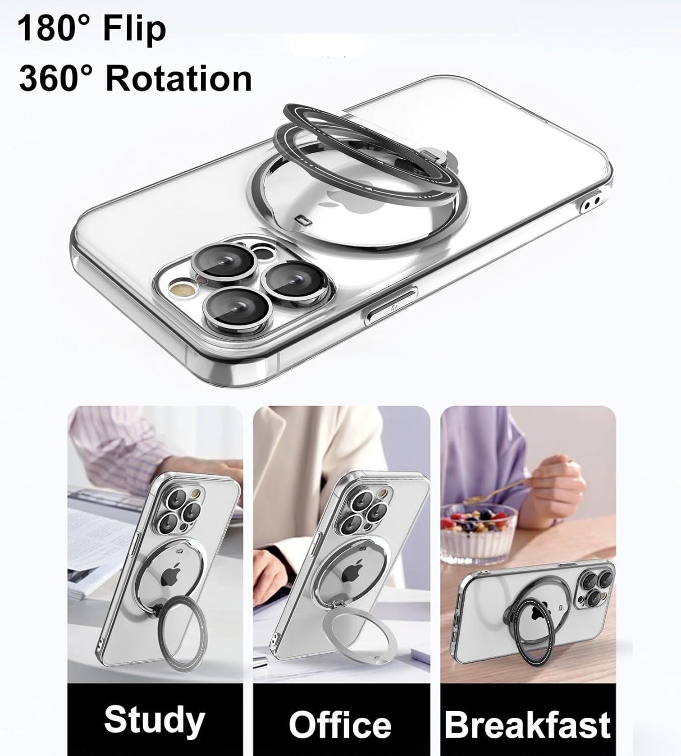 Funda para iPhone 12 Pro compatible con MagSafe soporte de anillo giratorio de 360 con soporte invisible, funda protectora delgada transparente a