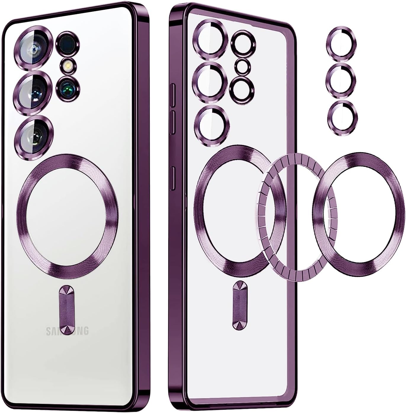 DHIMI Funda ultra magnética para Samsung Galaxy S23, cubierta de teléfono chapada en brillo de lujo compatible con protector de lente de cámara