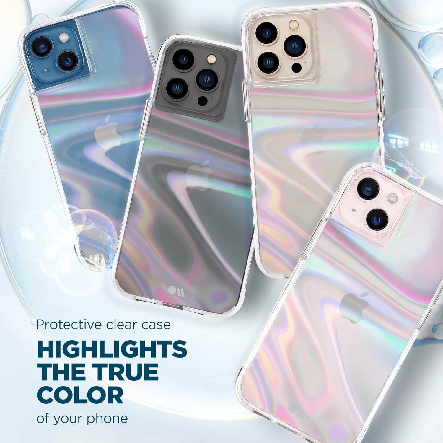 Case-Mate – Funda Soap Bubble para iPhone 13 Pro con diseño iridiscente, protección contra caídas de 10 pies, 6.1 pulgadas