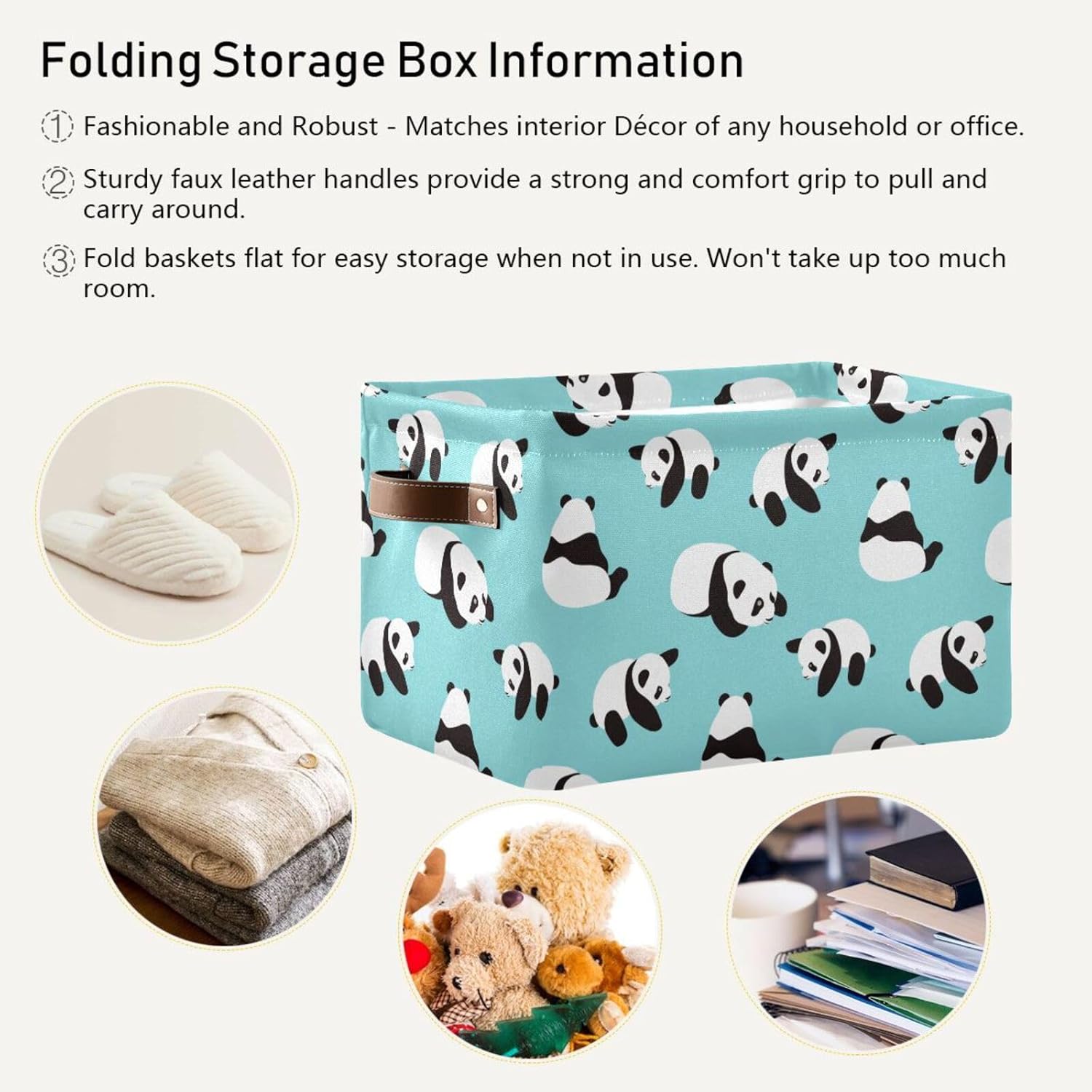 Cesta de almacenamiento plegable con diseño de pandas de dibujos animados, cubos de almacenamiento, caja de ropa, juguetes de tela, cestas de regalo