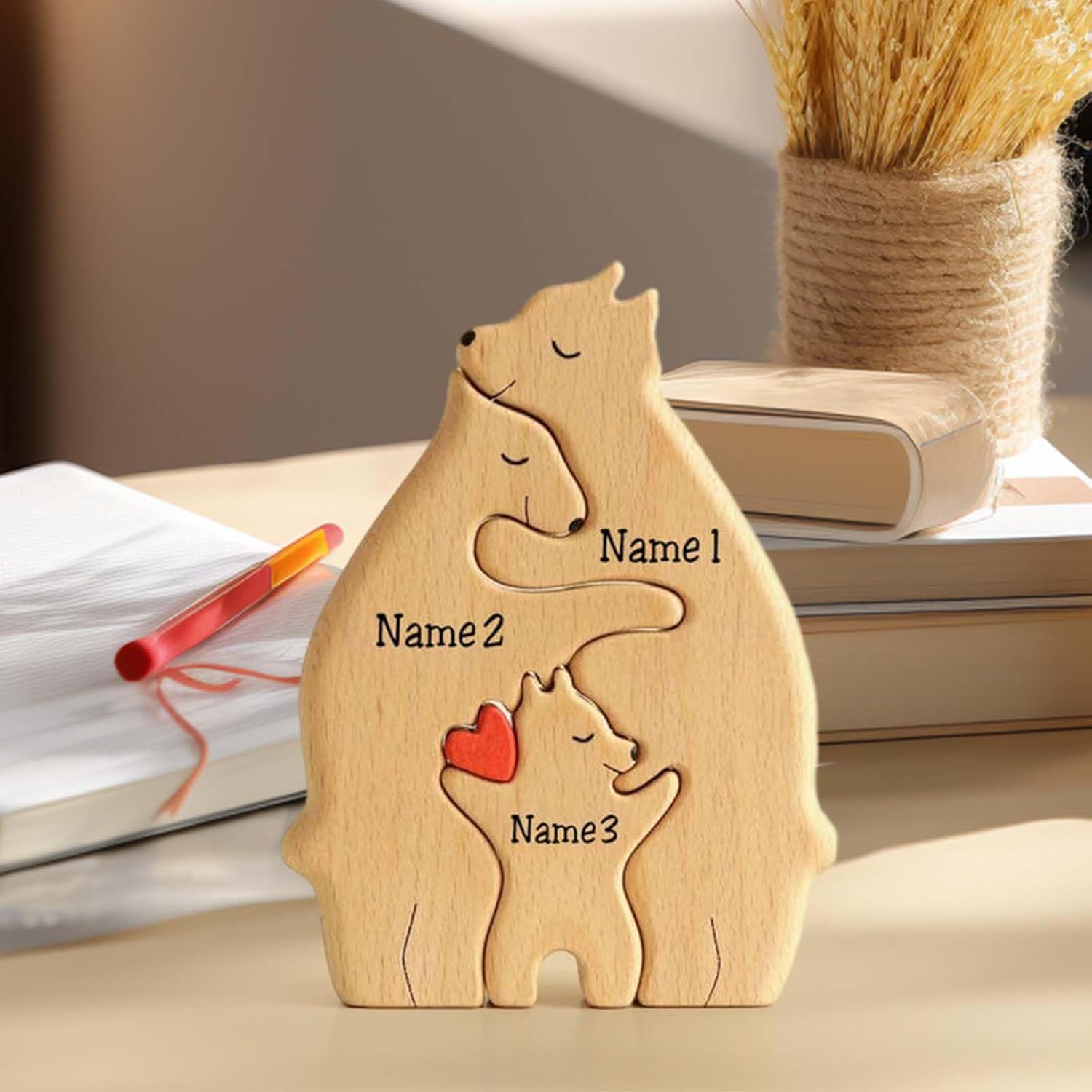 Rompecabezas de madera personalizado para la familia, regalos con nombre, rompecabezas de madera personalizable con 1-8 nombres, pieza decorativa