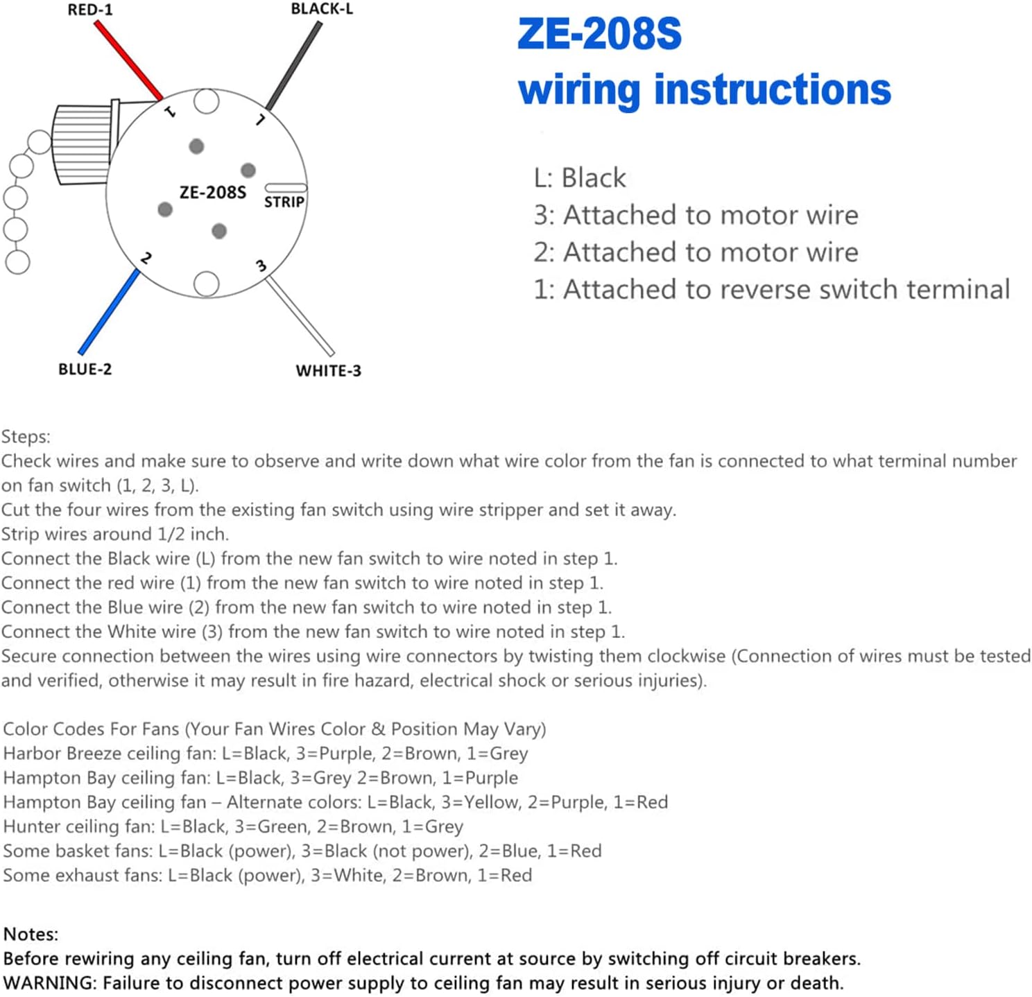 Interruptor de ventilador de techo zing Ear ZE-208S e89885 Interruptor de cadena de tracción 3 velocidades 4 interruptores de cable Pieza de