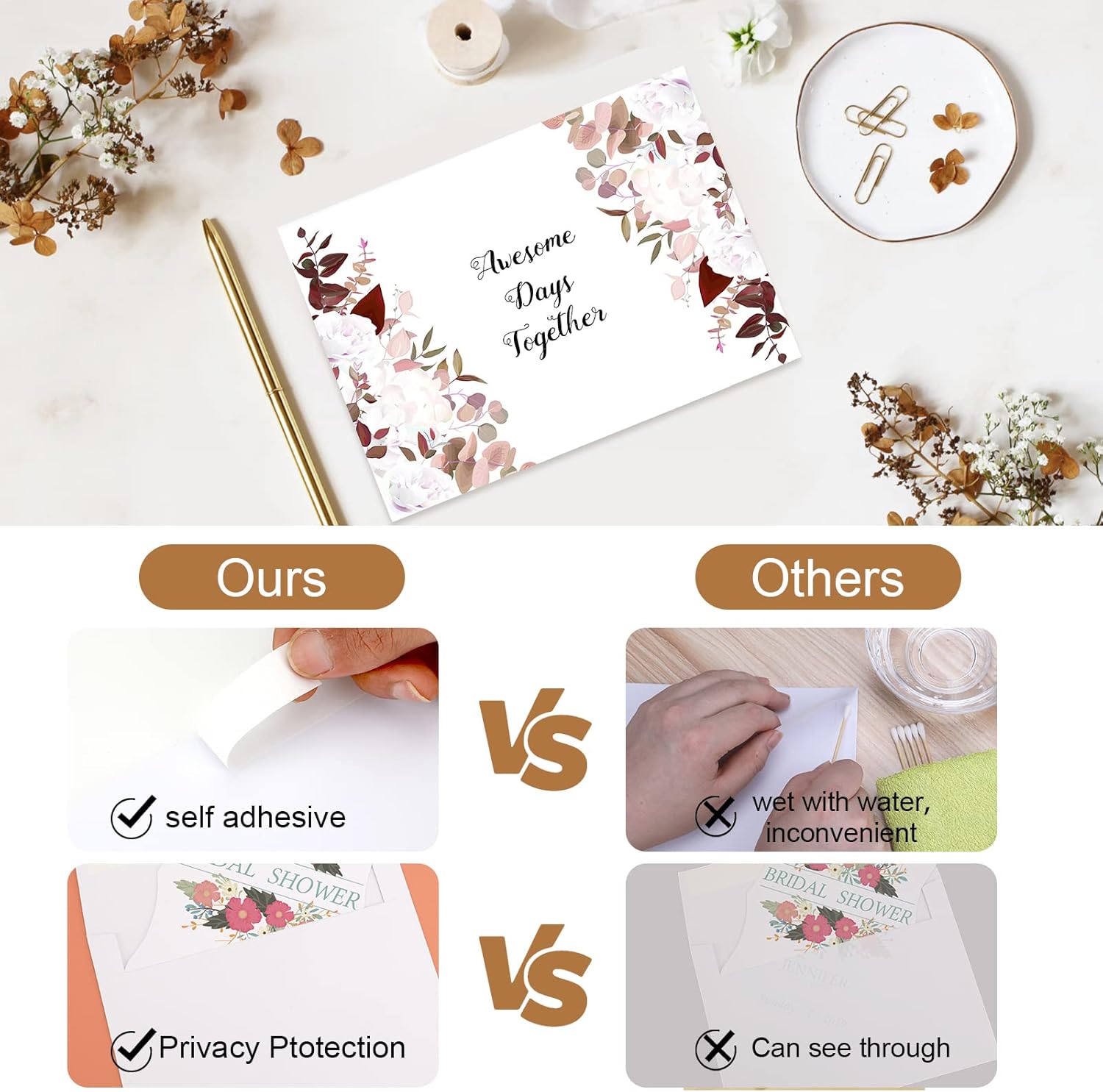 Tarjetas blancas en blanco con sobres, cartulina plegada de 4 x 6 y sobres A6 autosellados, paquete de 100 para invitaciones, bodas, tarjetas de