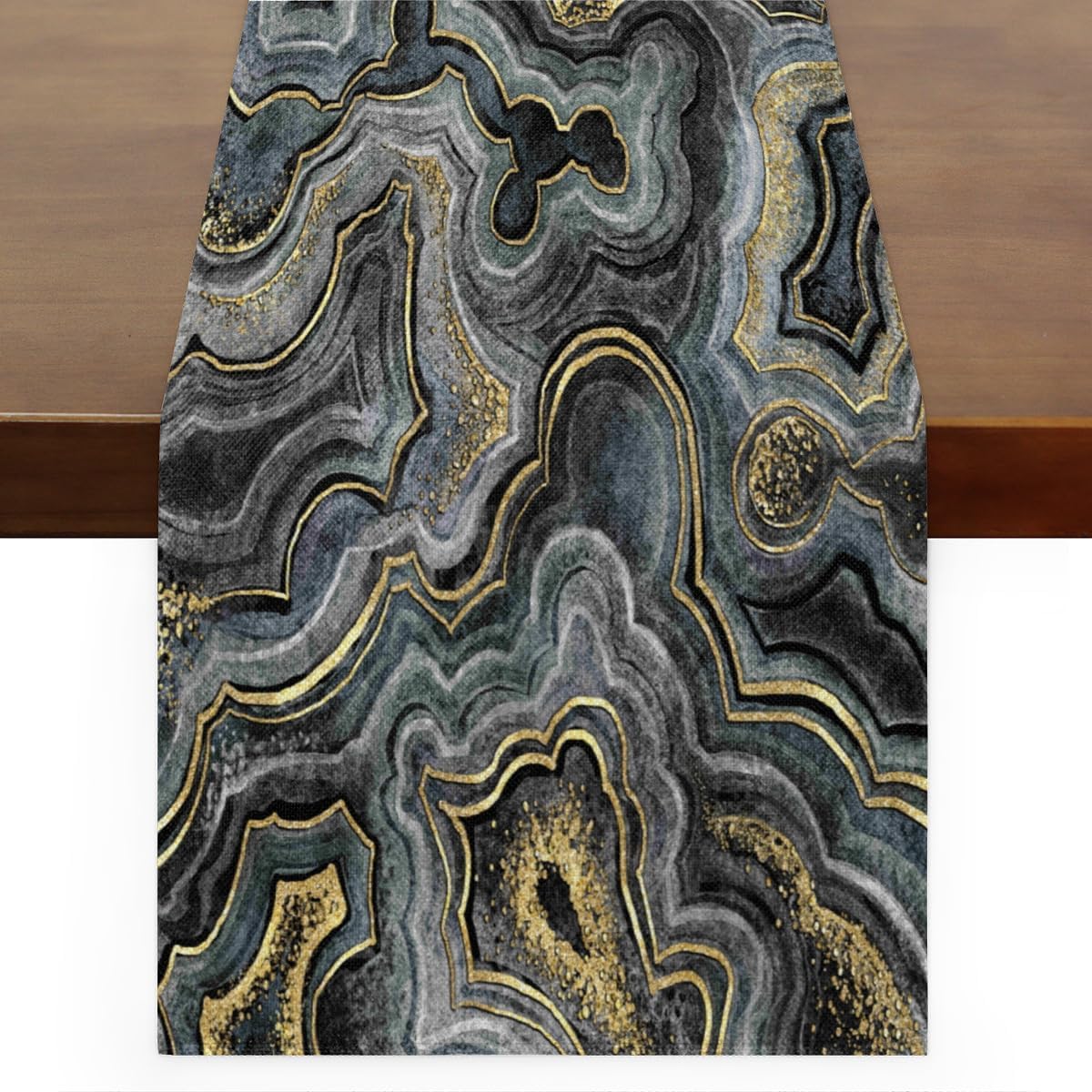 Camino de mesa con textura brillante de mármol, mantel de lino rústico para cocina de granja, cena, eventos, fiesta, decoración de mesa de
