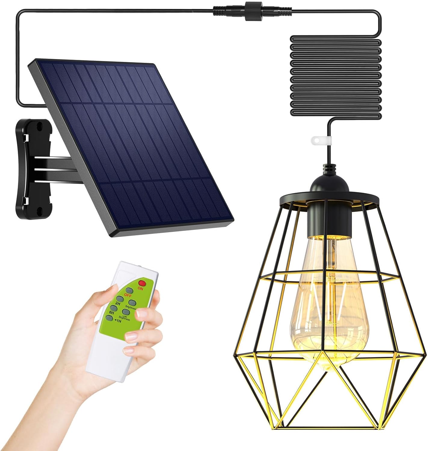 Lámpara solar para exteriores, lámpara colgante con energía solar, cable de 16 pies, temporizador de iluminación del atardecer al amanecer, control