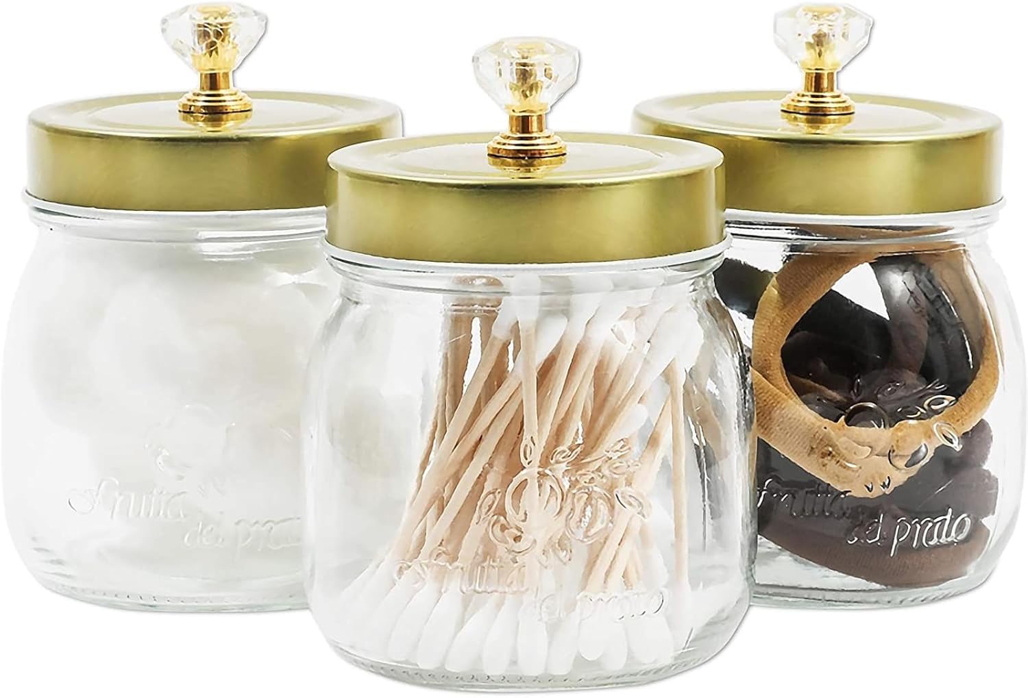 Farmlyn Creek Recipientes de cristal con tapas doradas, juego de baño Mason Jar (paquete de 3)