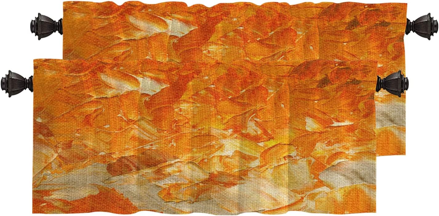 Cenefas de cocina de pintura artística naranja para ventanas, cenefas opacas de color abstracto, cortinas de poliéster multicapa para cocina y