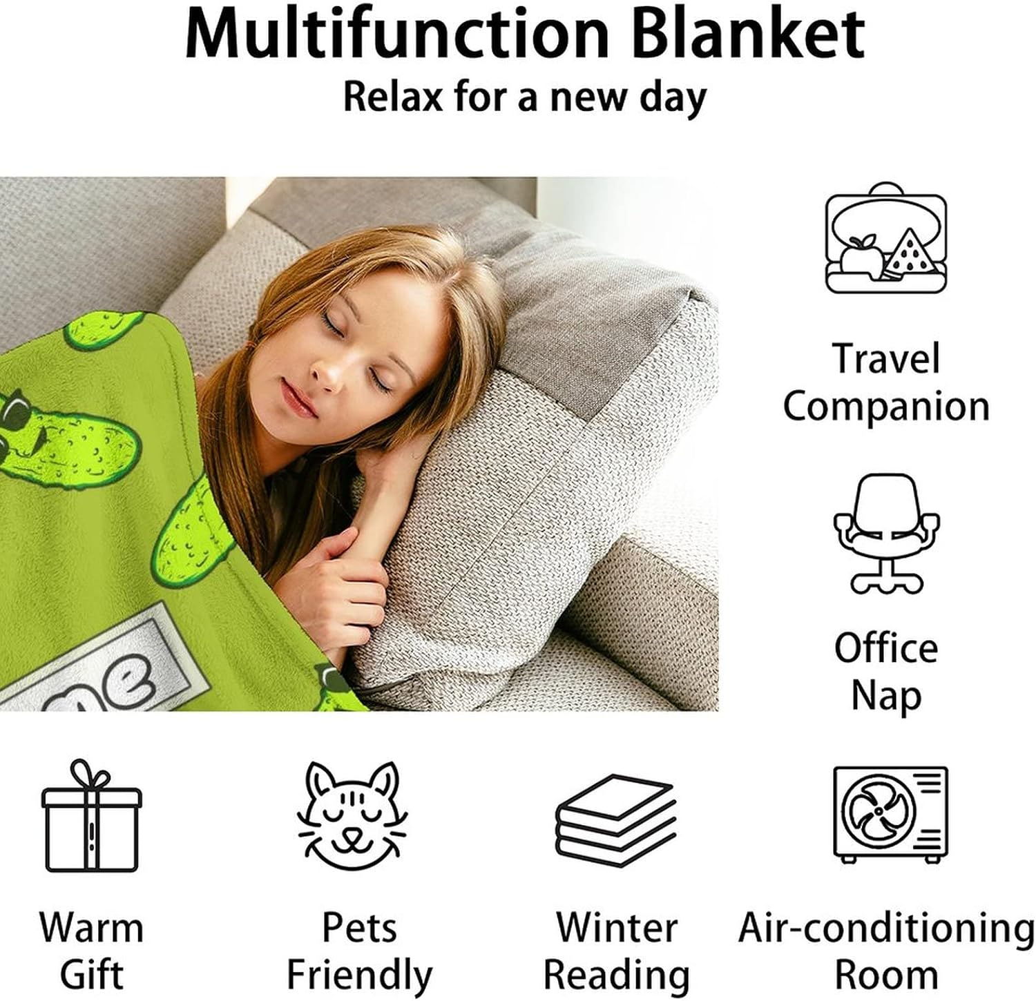 Manta personalizada de pepinillo para adolescentes, tamaño manta de 50 x 60 pulgadas, manta suave, esponjosa y acogedora, manta decorativa verde