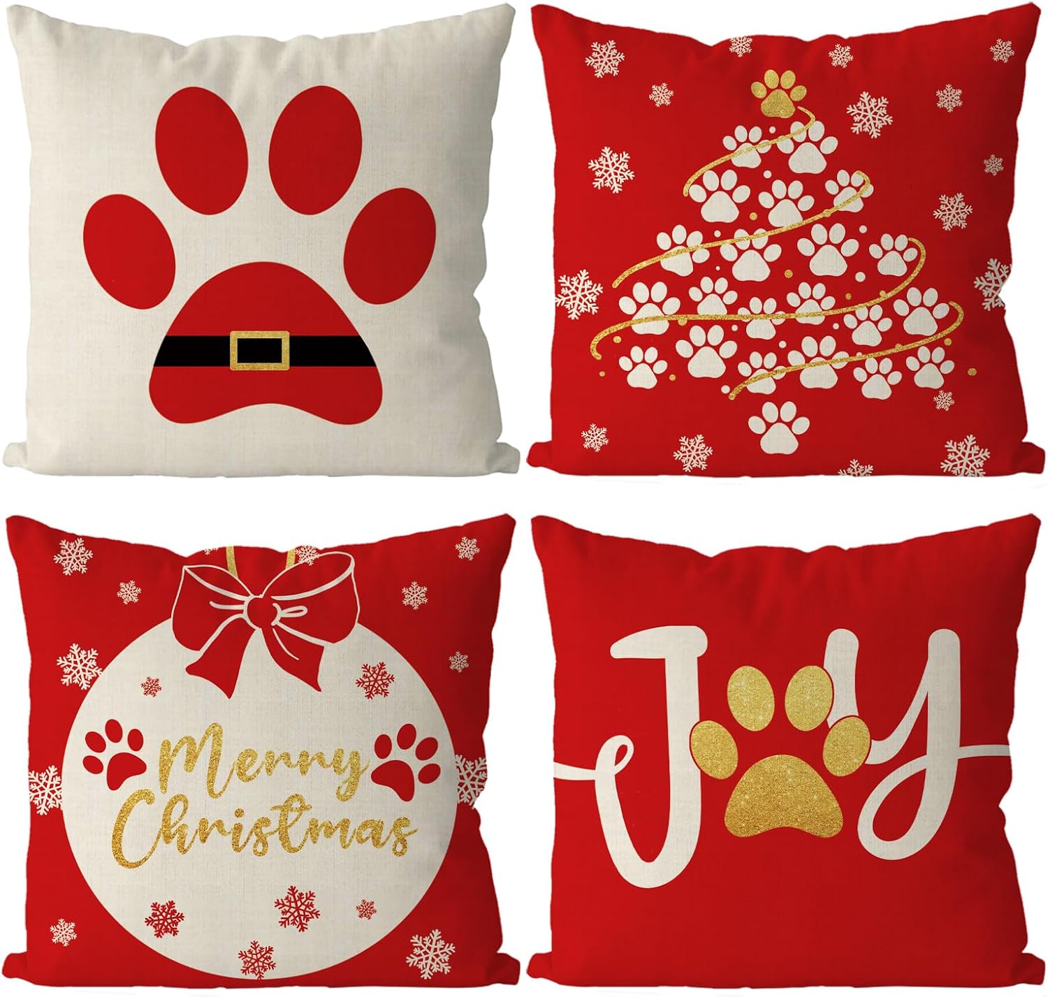 GAGEC Fundas de almohada navideñas de 18 x 18 pulgadas, color rojo, con patas de perro, fundas de almohada de invierno para decoración del hogar,