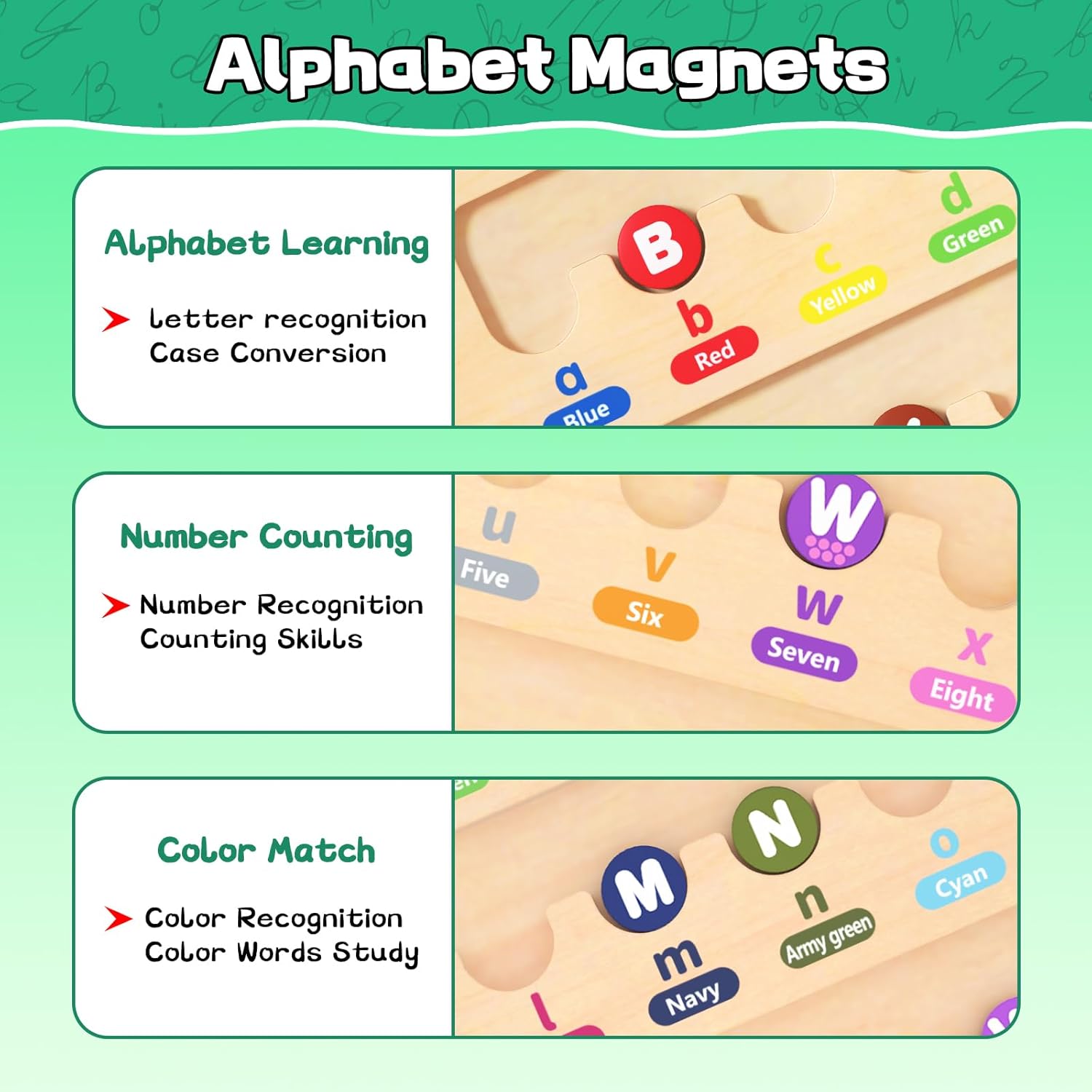 TUEVAK Tablero magnético del laberinto del alfabeto, rompecabezas de aprendizaje ABC, juguetes de clasificación de colores y números para niños