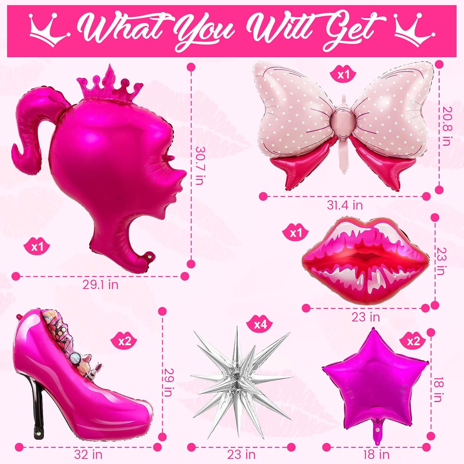 Globos rosas para niñas, 11 globos metálicos de color rosa intenso, globos de papel de aluminio de princesa rosa para suministros de fiesta temática
