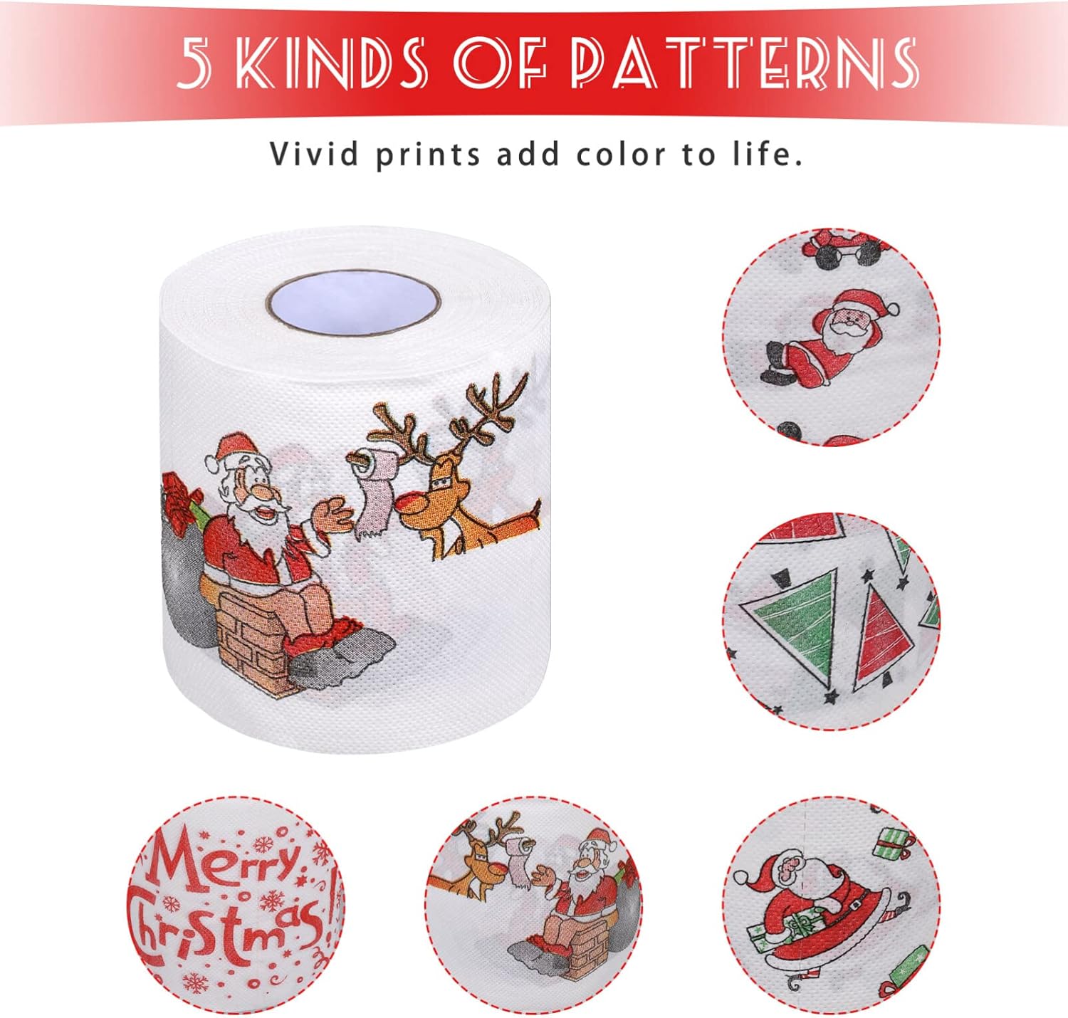 MAGICLULU Rollo de papel higiénico de Navidad, 5 unidades, decoraciones navideñas, papel higiénico divertido para baño de Navidad
