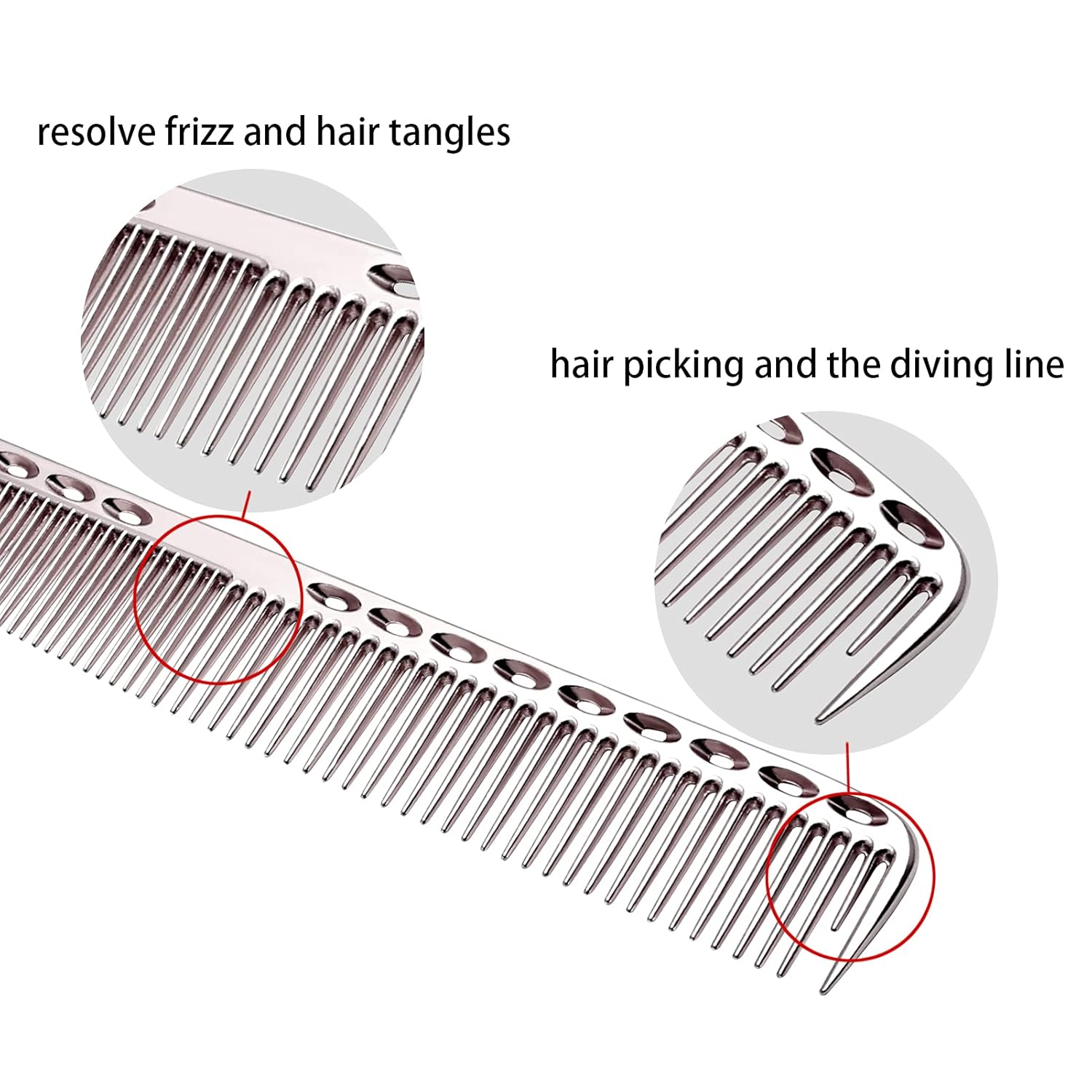 Peine de aluminio profesional, 4 tipos de peines de pelo de metal para peinar el cabello, incluido peine de corte de pelo largo, peine de peinado
