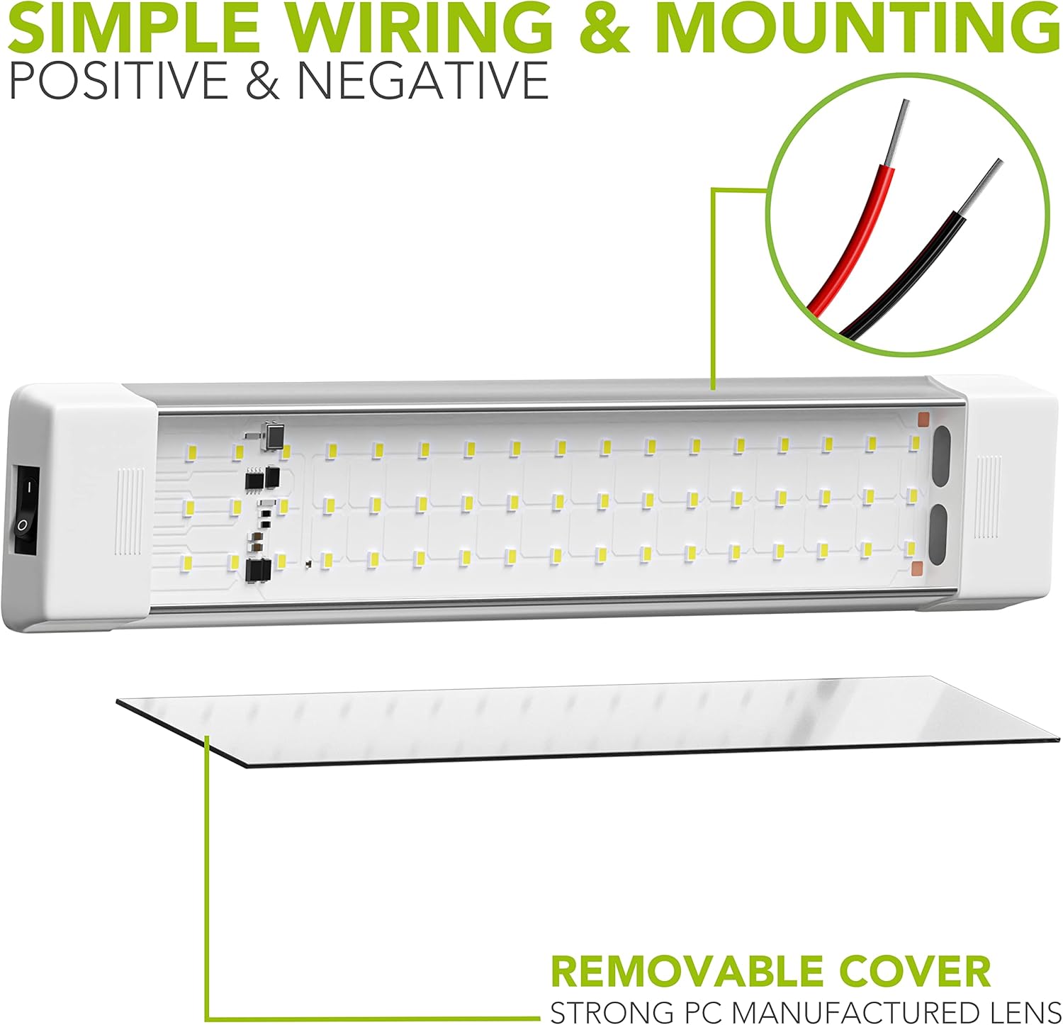 Leisure LED Lámpara de techo LED para caravana con interruptor de encendidoapagado de 14.5 pulgadas, 5000 K, blanco natural, 12 V24 V CC, 1080