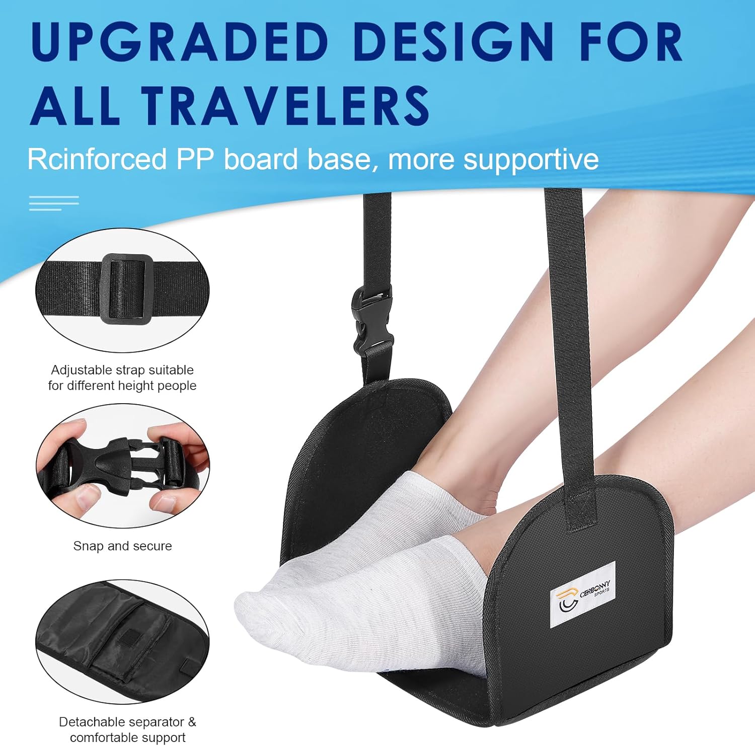 Reposapiés para avión, hamaca portátil y ajustable, ideal para viajes en avión, esencial para relajar tus pies durante viajes en avión, reposapiés