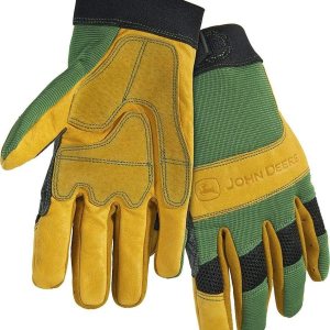 John Deere JD00009 Guantes de cuero, palma de cuero de vaca de grano, espalda de elastano, muñeca de gancho y bucle John Deere JD00009 Guantes de cuero, palma de cuero de vaca de grano, espalda de elastano, muñeca de gancho y bucle