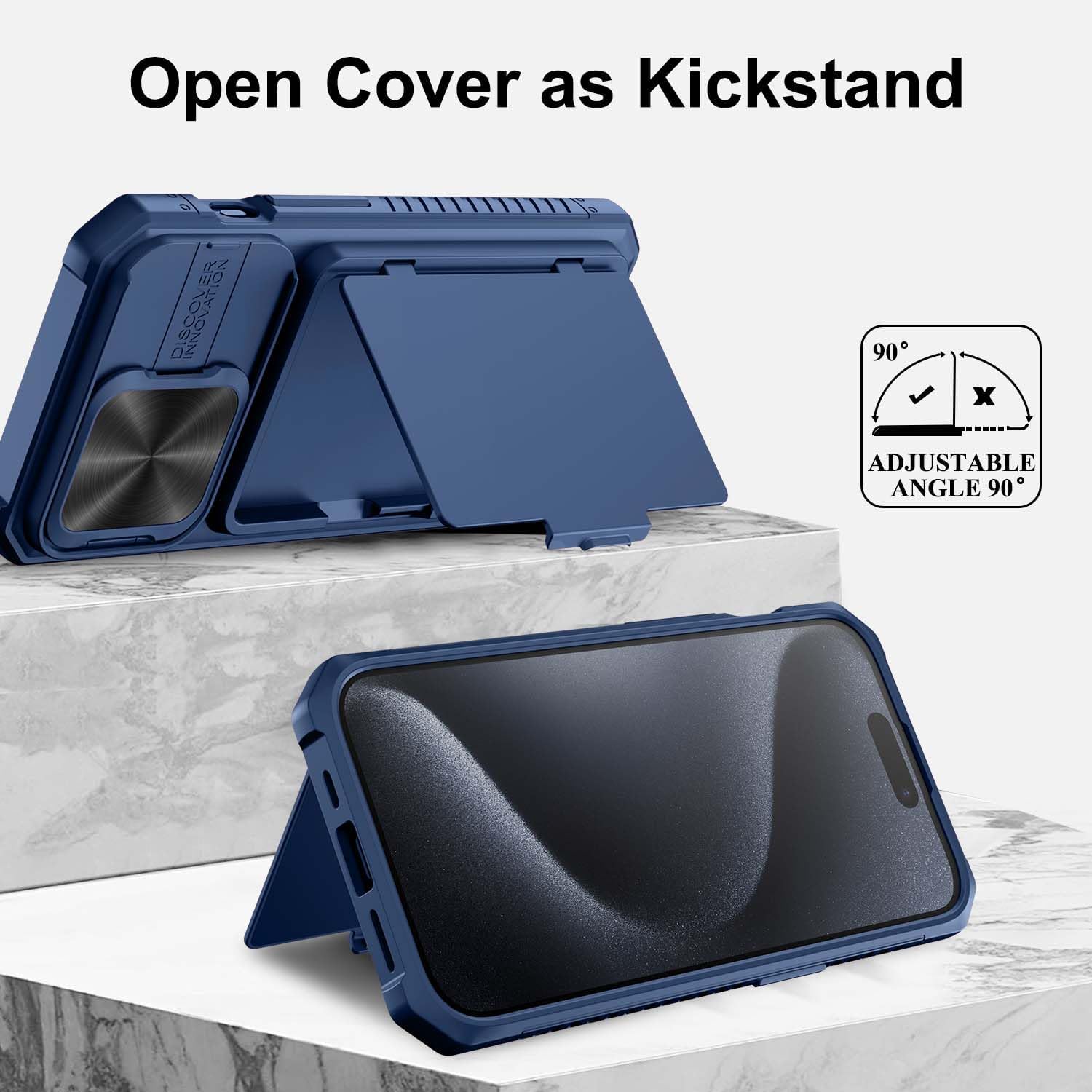 Funda tipo cartera para iPhone 15 Pro con tarjetero (4 tarjetas) y cubierta deslizante para cámara y soporte, protección contra caídas de grado