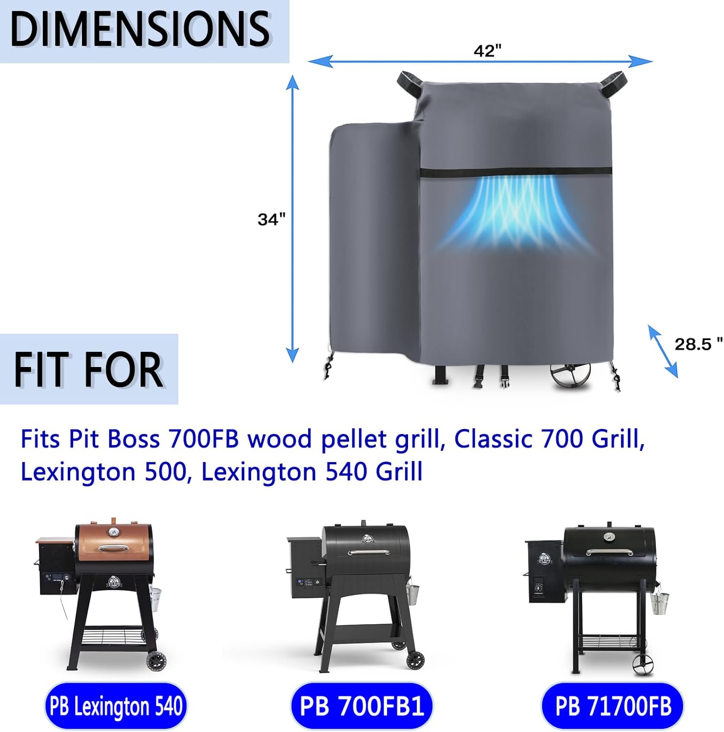 Cubierta para parrilla Pit Boss 700FB, Lexington 500 y Lexington 540, Classic 700 Parrillas de pellets de madera, impermeable 600D poliéster Oxford