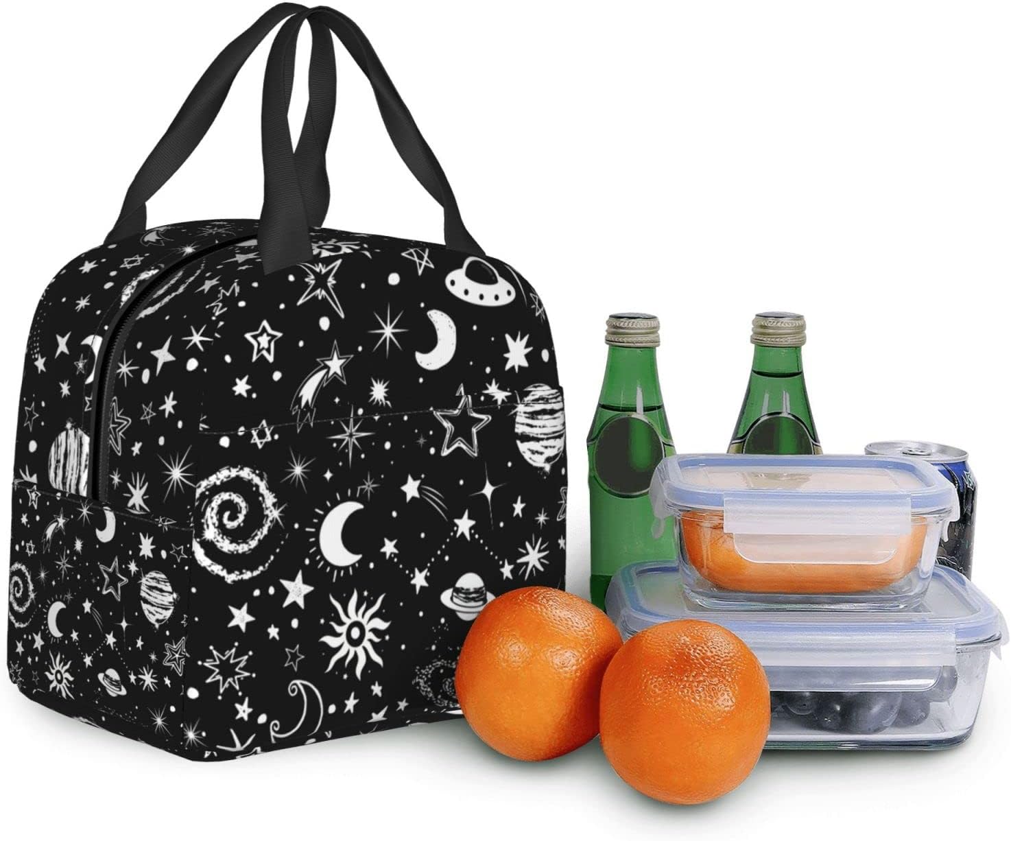 Bolsas de almuerzo espaciales para adolescentes, niños, niñas, hombres y mujeres, lonchera de estrella y luna, reutilizable, estética, para la
