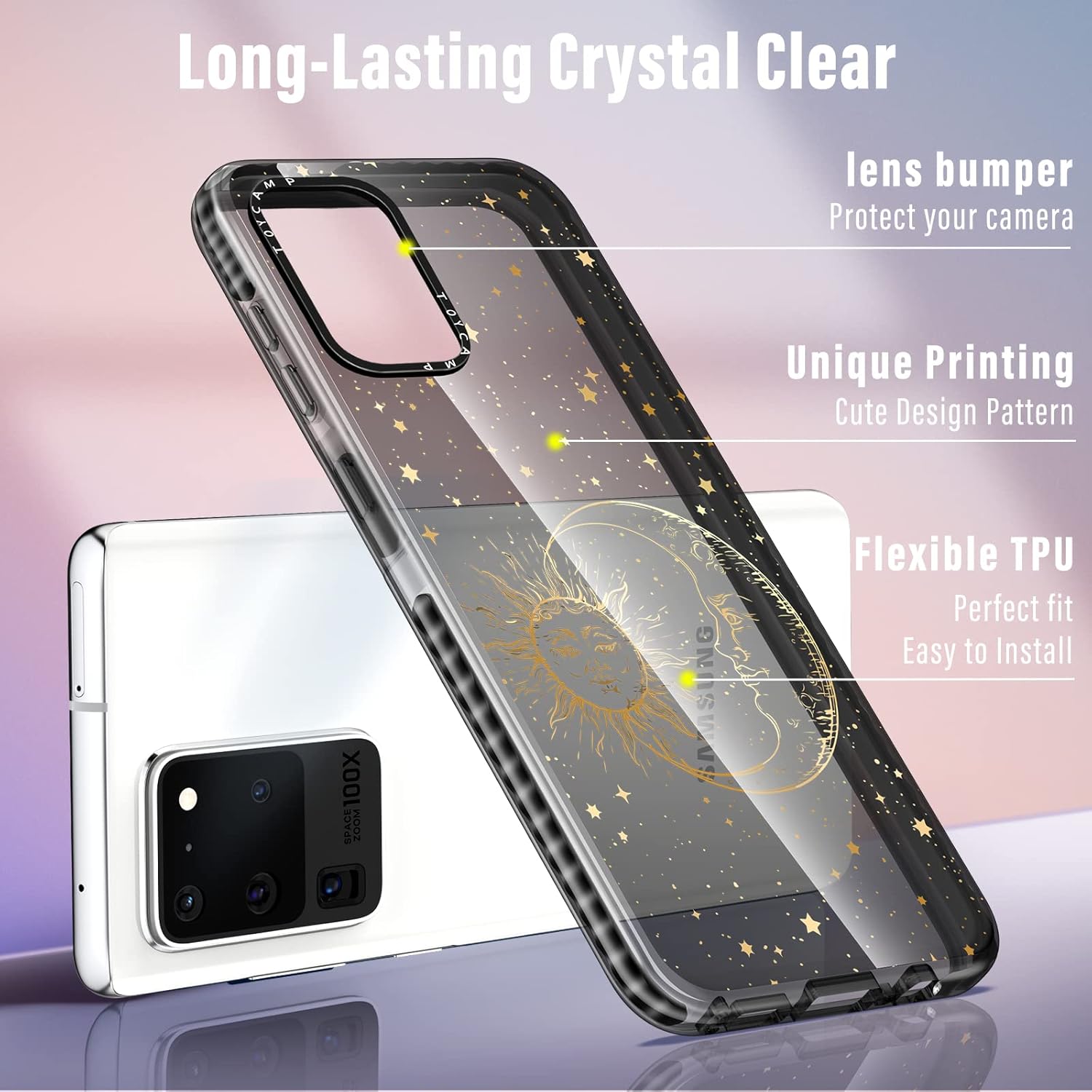 Toycamp Funda para Samsung Galaxy S20 Ultra, lindo y divertido diseño de estrella de sol, luna para mujeres, niñas, niños y adolescentes para Galaxy