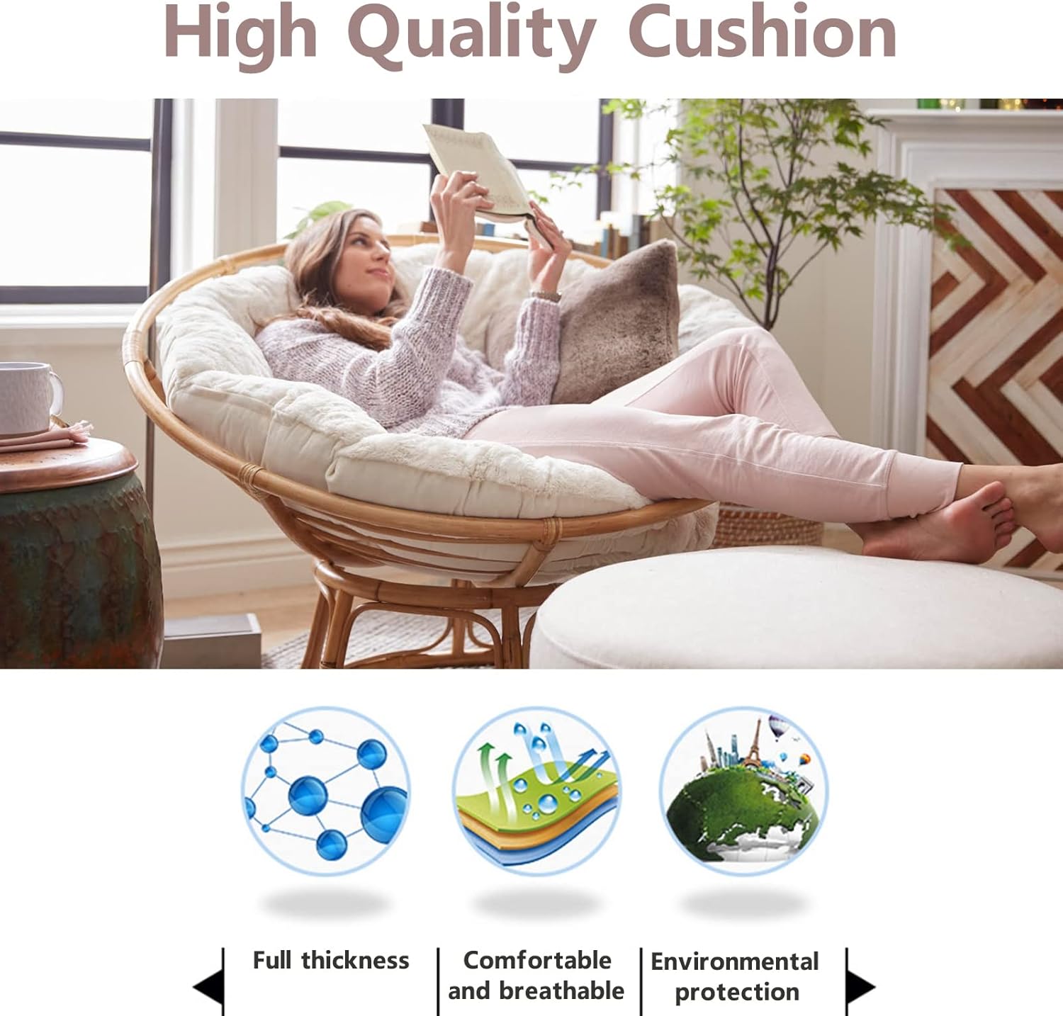 Papasan – Cojines redondos para silla + cojín para reposapiés Papasan, cojín para taburete Papasan, cojín impermeable para silla de columpio para