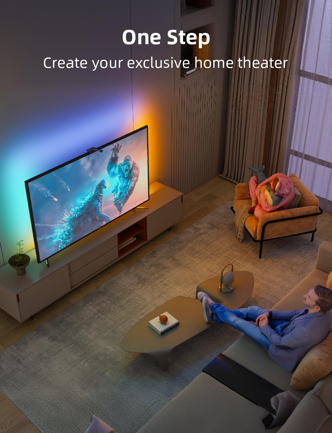 Ailofy Retroiluminación LED Smart TV con cámara para TV de 75 a 85 pulgadas, tira de luces LED de 16.4 pies sincronizada con pantalla y música,
