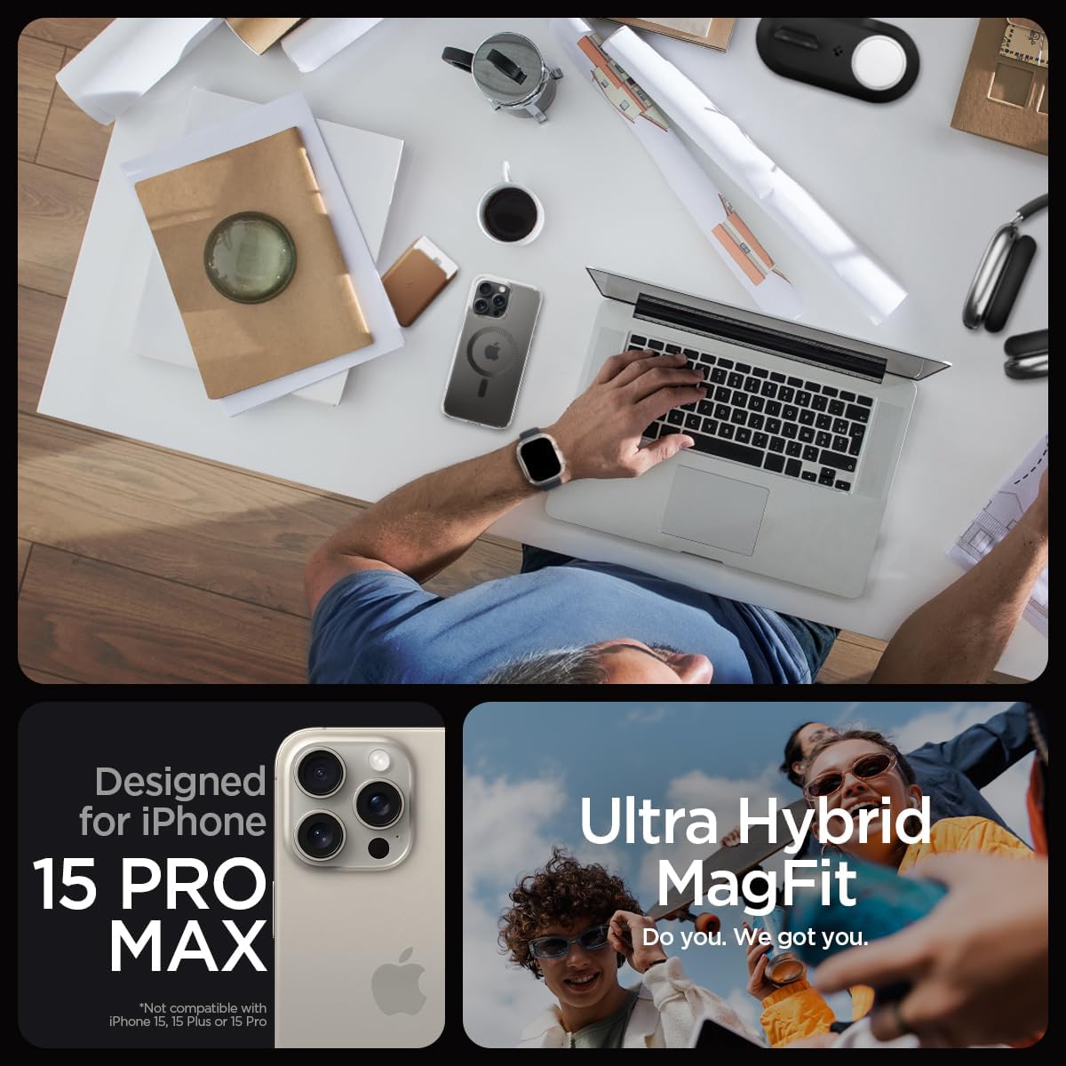 Spigen MagFit – Funda magnética ultra híbrida diseñada para iPhone 15 Pro Max, antiamarilleo protección de grado militar compatible con MagSafe