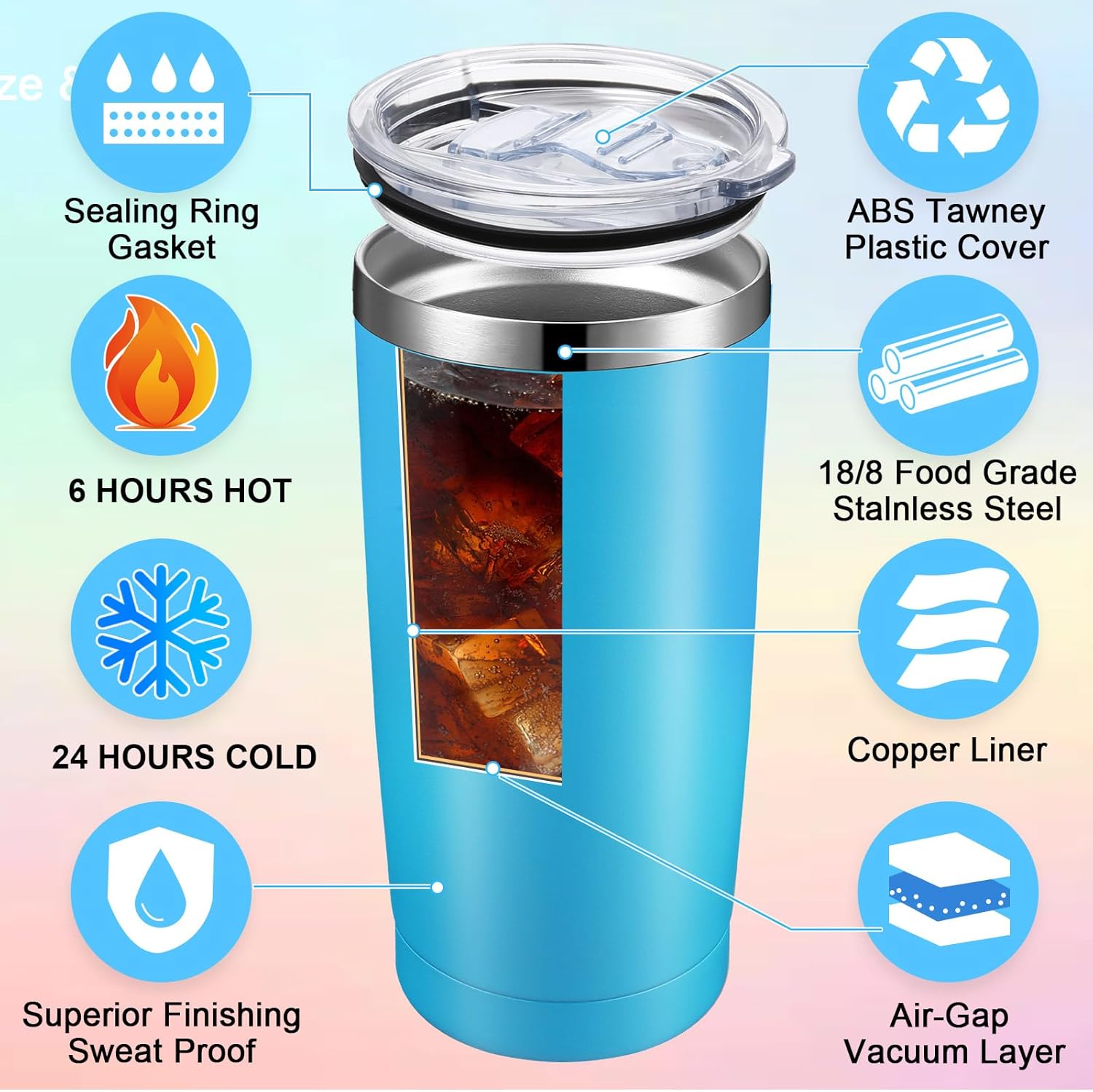 Zhehao Paquete de 50 vasos de café de viaje aislados a granel de 20 onzas, vaso de acero inoxidable con tapa, popote recubierto de polvo, vaso
