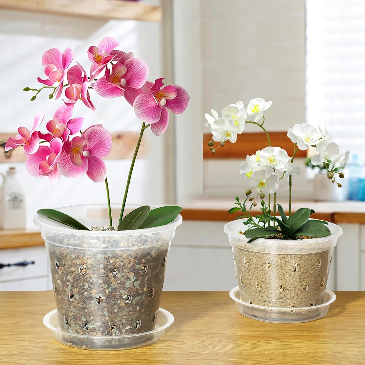 RAOOKIF Paquete de 9 macetas de orquídeas transparentes para trasplantar 5, 6 y 7 pulgadas, macetas de plástico para orquídeas con agujeros y
