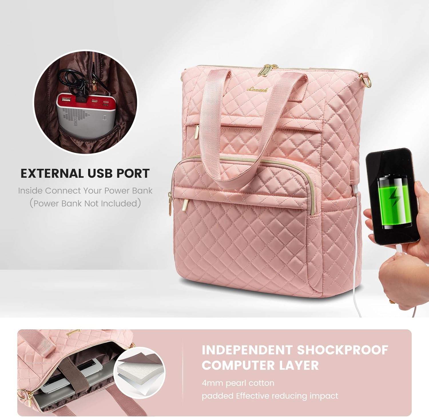 LOVEVOOK Mochila para laptop para mujer, Rosado, Mochila de viaje para computadora portátil y profesor universitario