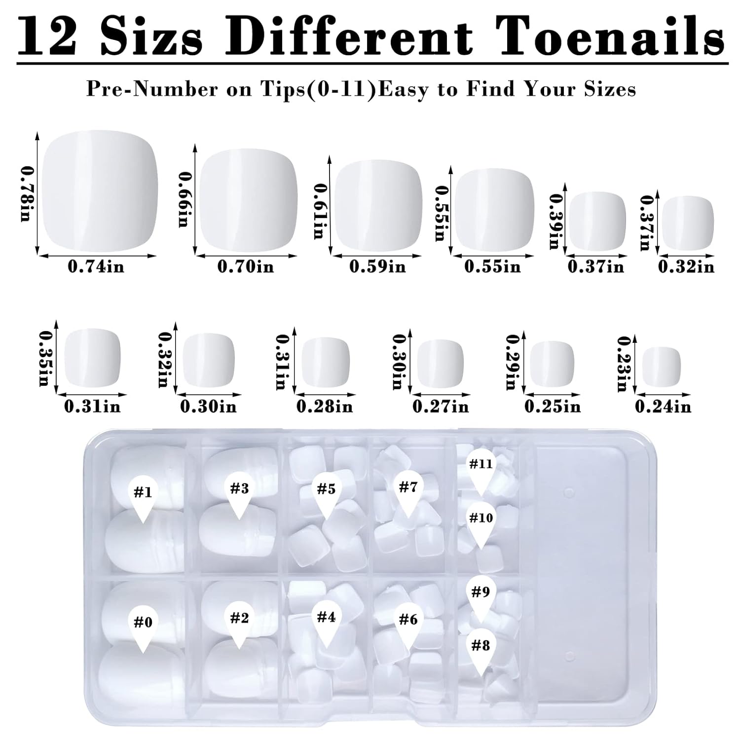 Uñas postizas blancas a presión, 120 unidades, uñas postizas cuadradas cortas, cobertura completa, acrílico brillante, puntas de uñas postizas con 5