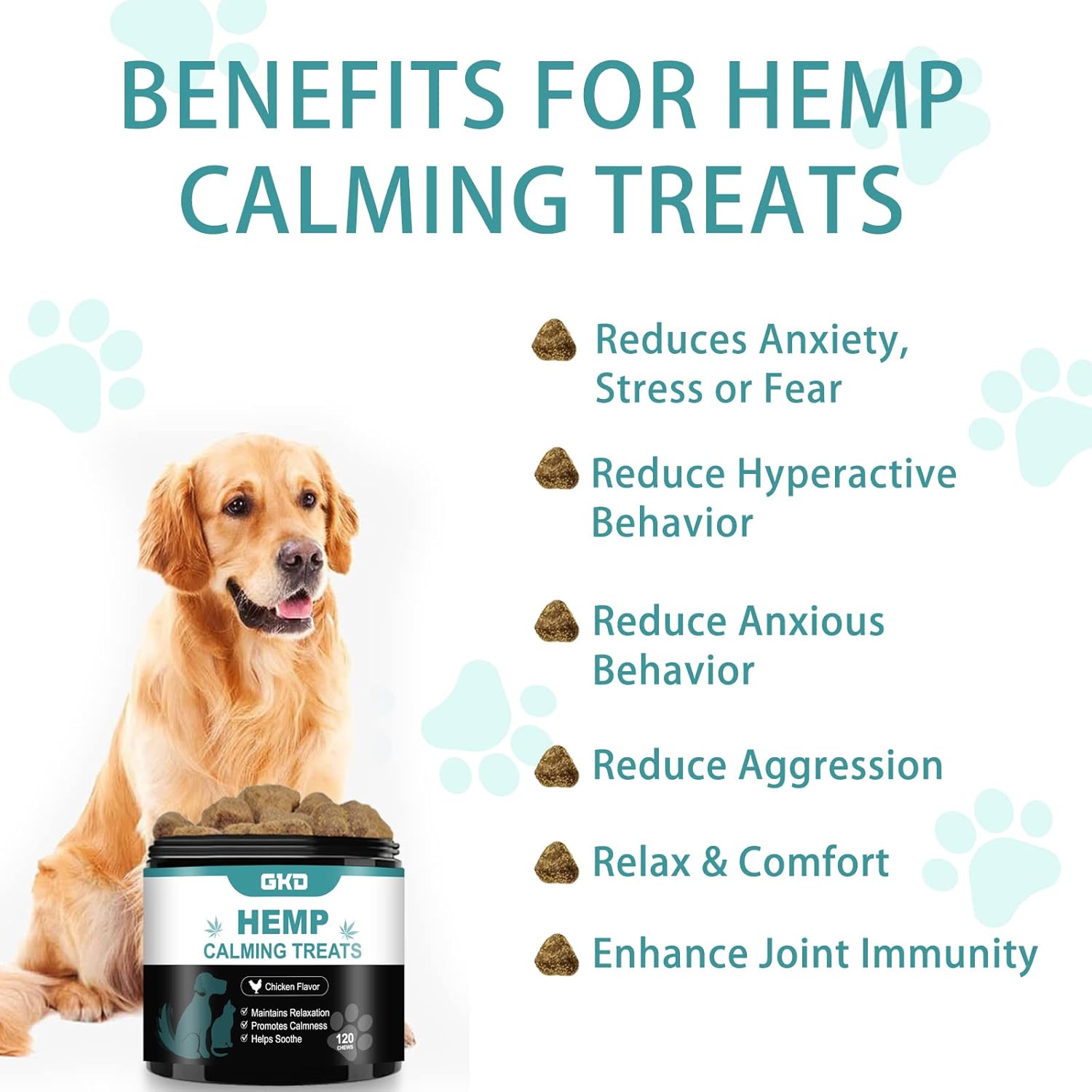 Masticables calmantes de cáñamo para perros, golosinas calmantes para perros, alivio de la ansiedad, proporción áurea 100% de ingredientes