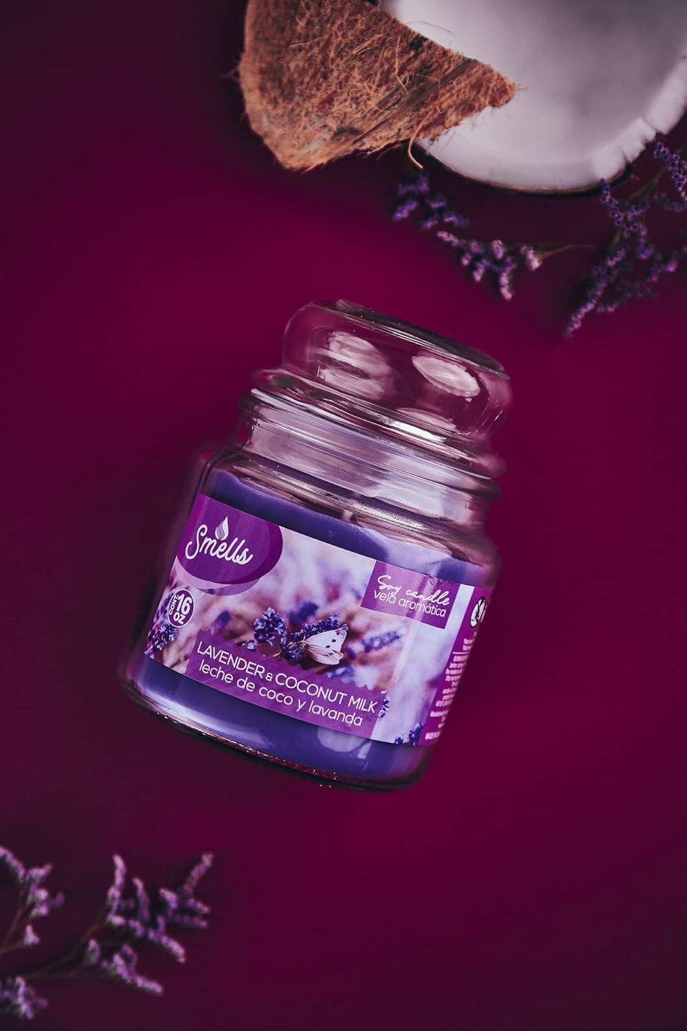 Smells – Vela perfumada en tarro grande de cera de soja prémium de 16 onzas. – 100% algodón de una sola mecha – Fragancia que elimina los olores del