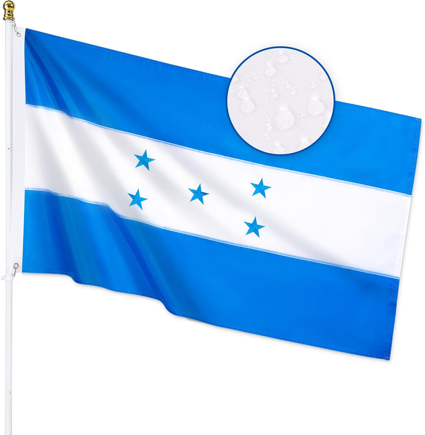 Bandera de Honduras de 3 x 5 pies para exteriores, nailon resistente, rayas cosidas, a prueba de decoloración, de larga duración, bandera nacional