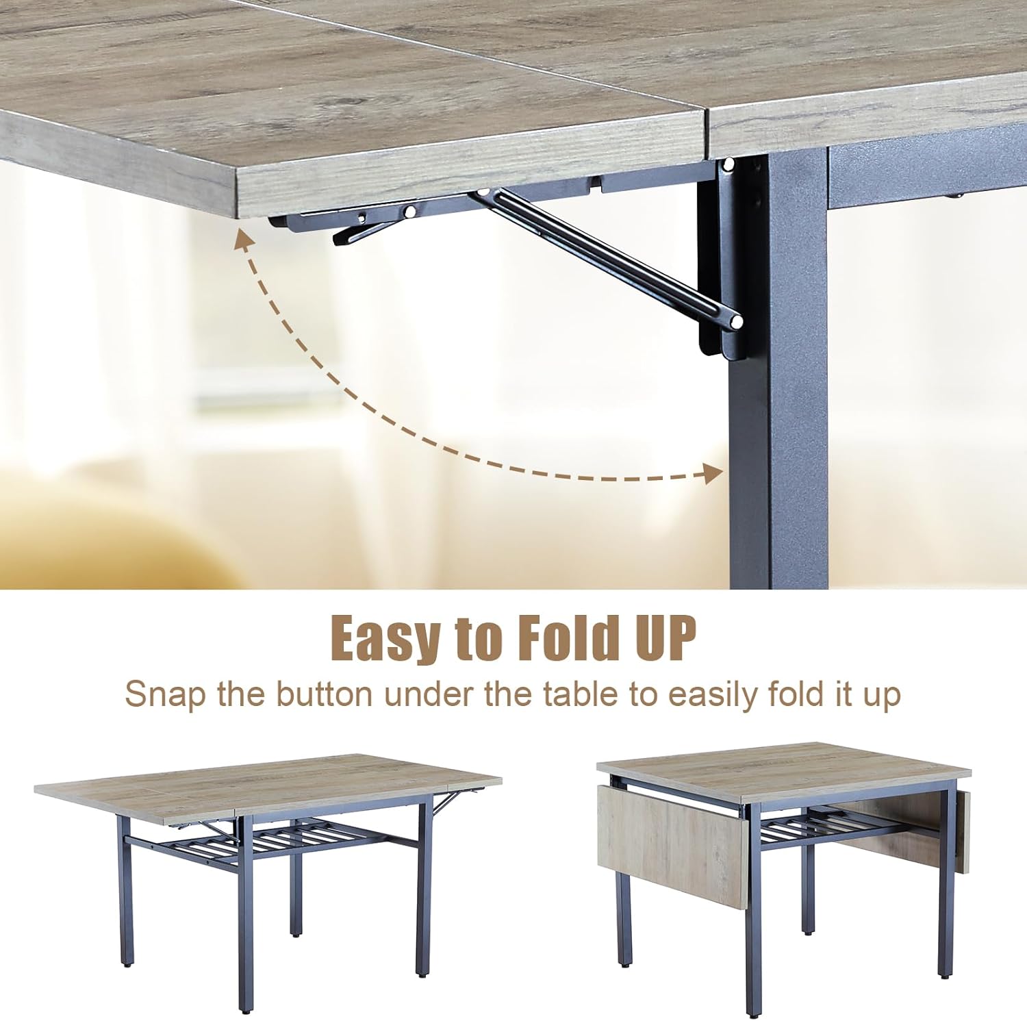 Mesa de comedor plegable de madera de 63 pulgadas para 2-6 escritorio de cocina extensible moderno que ahorra espacio, color gris