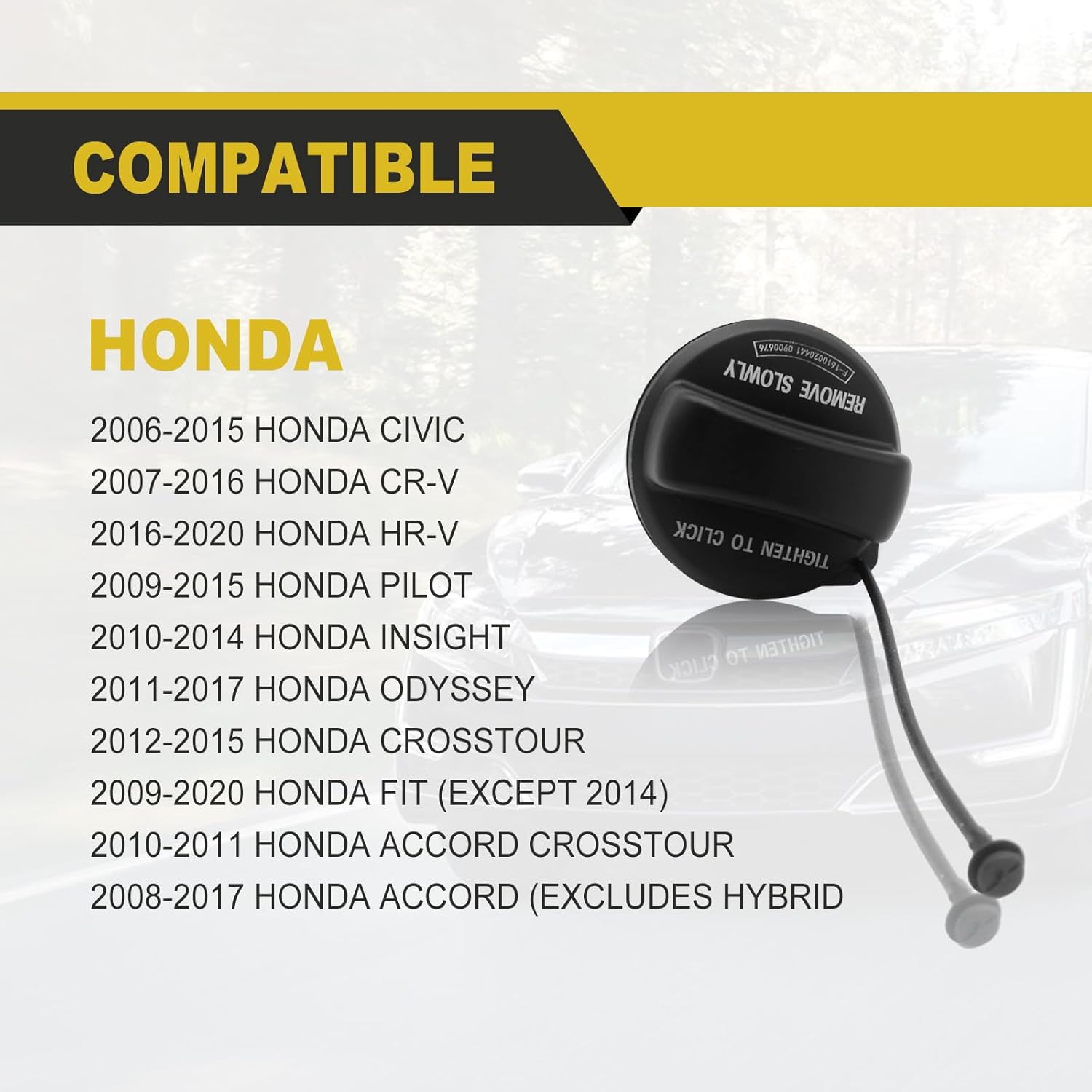 Tapa de gasolina, tapa de combustible compatible con Honda Civic, Accord, Crosstour, Fit, Pilot, CRV, Odyssey, Insight, HRV, reemplaza a 17670 T3W,