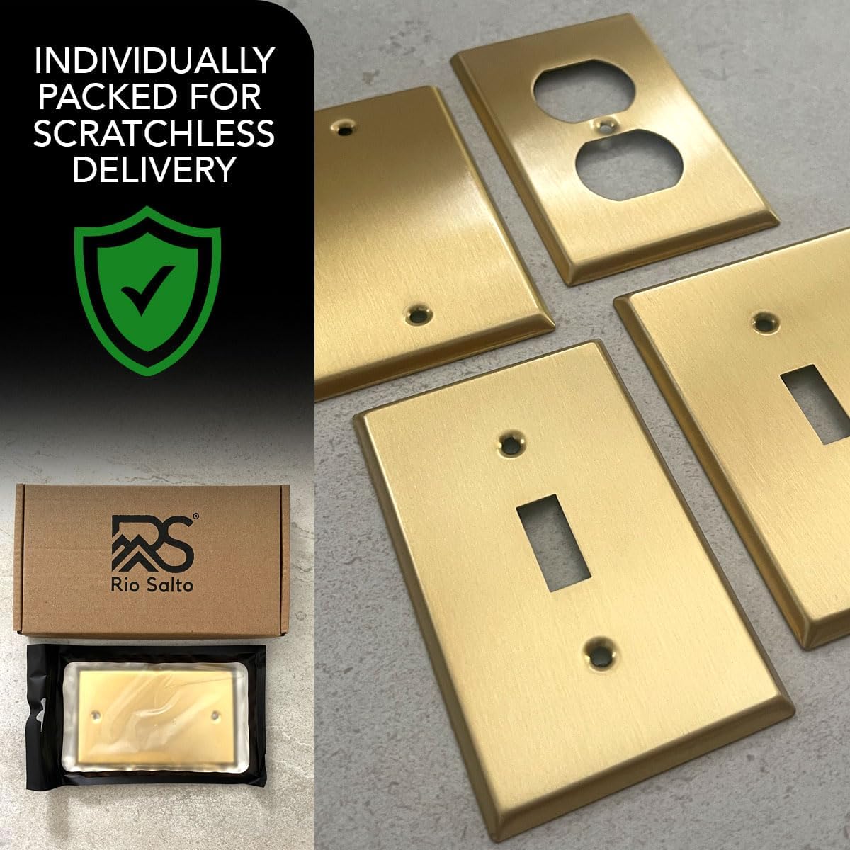 Placa de pared de metal dorado triple para interruptor de luz o cubierta de enchufe, placa de pared resistente a la corrosión para receptáculo,
