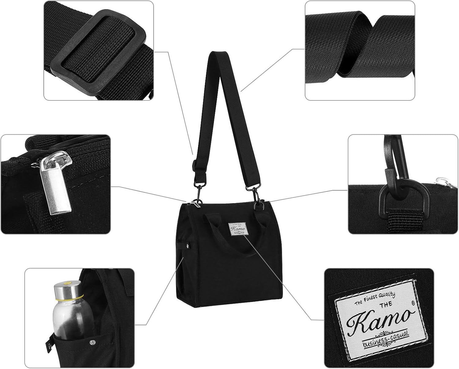 Kamo Bolsas de almuerzo para mujer, bolsa de almuerzo aislada, contenedor para el trabajo, viajes, playa, correa de hombro ajustable
