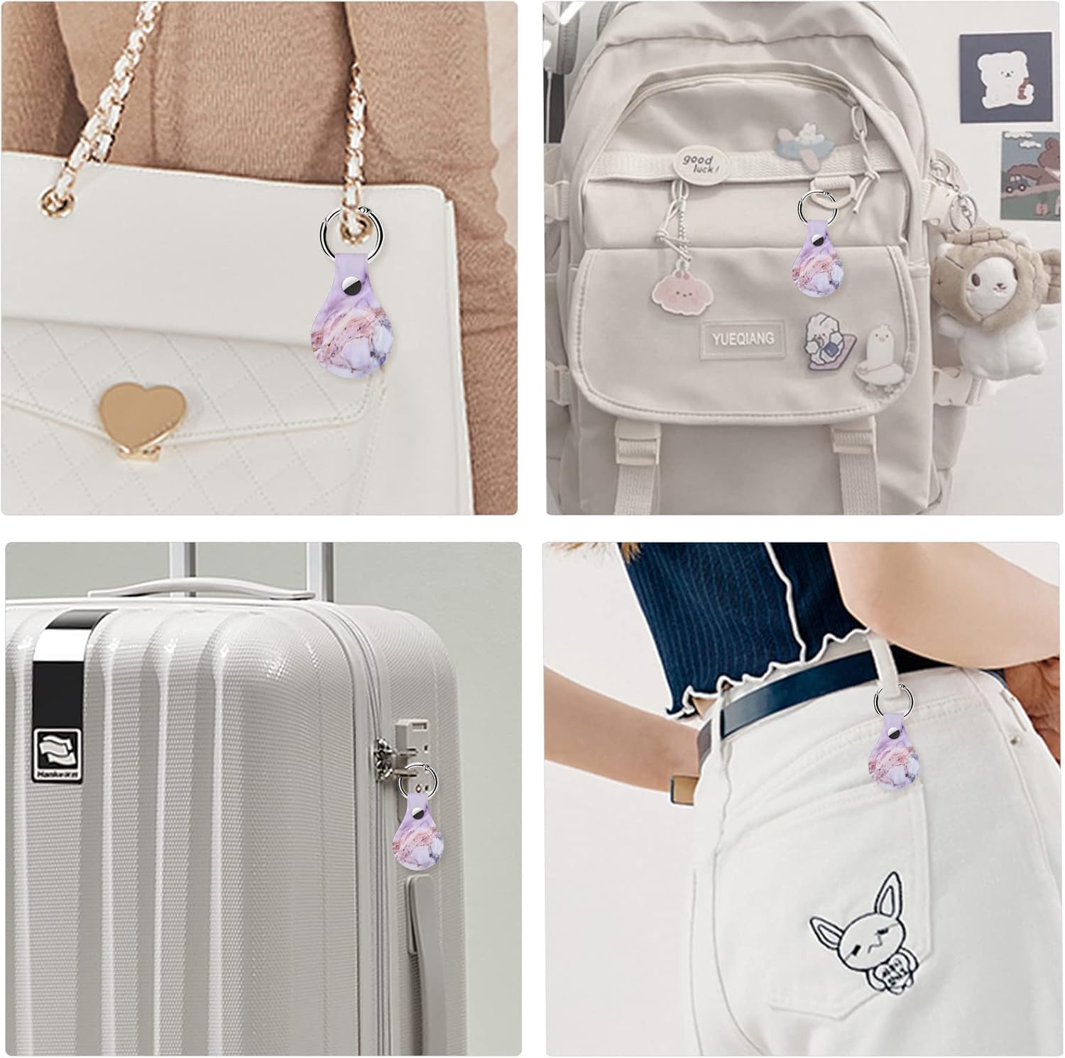 OLEBAND Estuche Airtag,Soporte de llavero Air Tag,Accesorio lindo,Mármol púrpura