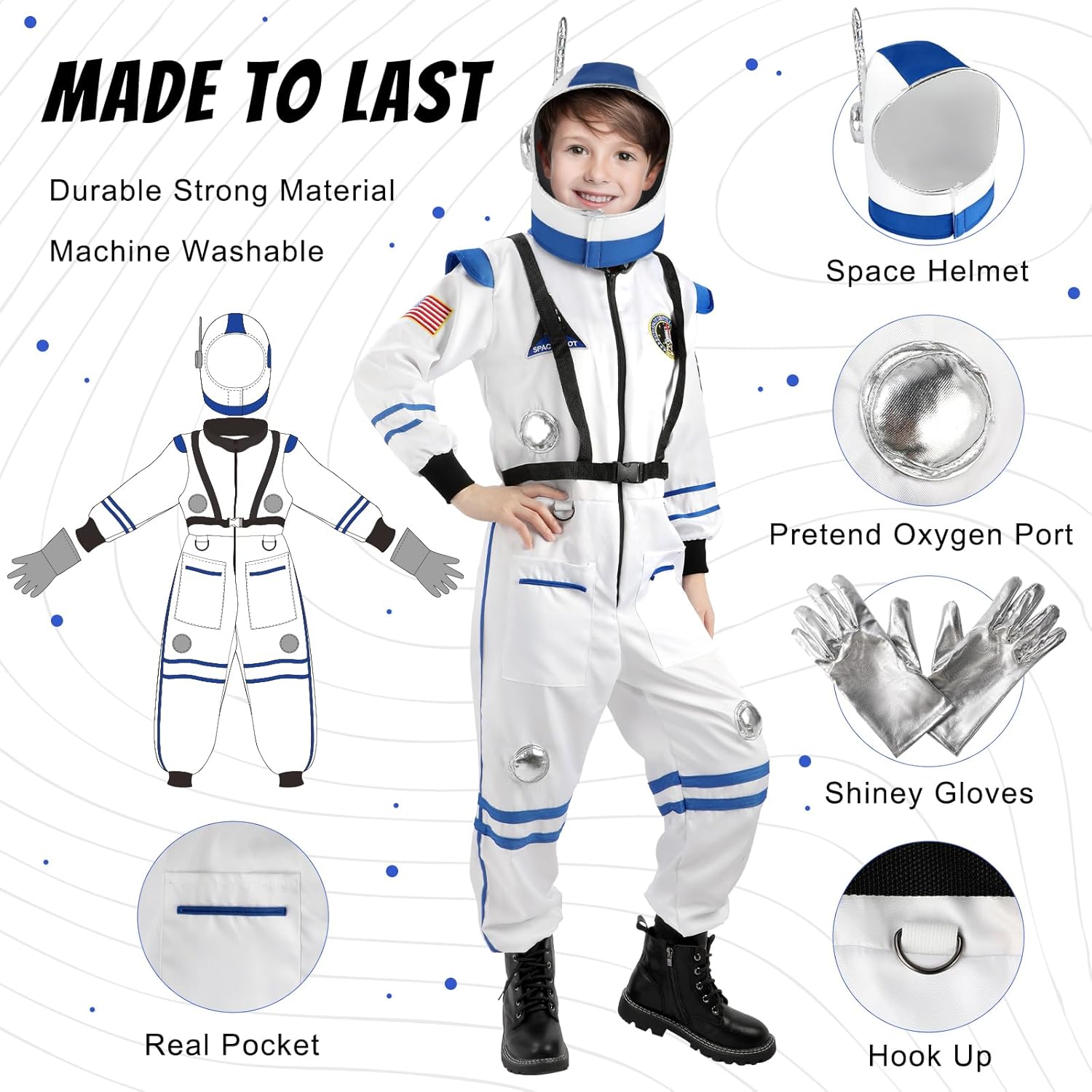 Disfraz de astronauta para niños con casco para niños, traje espacial para Halloween, niños y niñas, disfraz de juego de roles