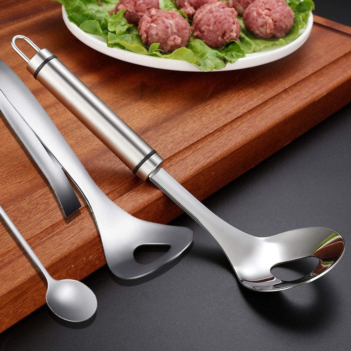 4 piezas de albóndigas para hacer carne, cuchara baller de acero inoxidable, herramienta para hacer albóndigas antiadherentes, cuchara para