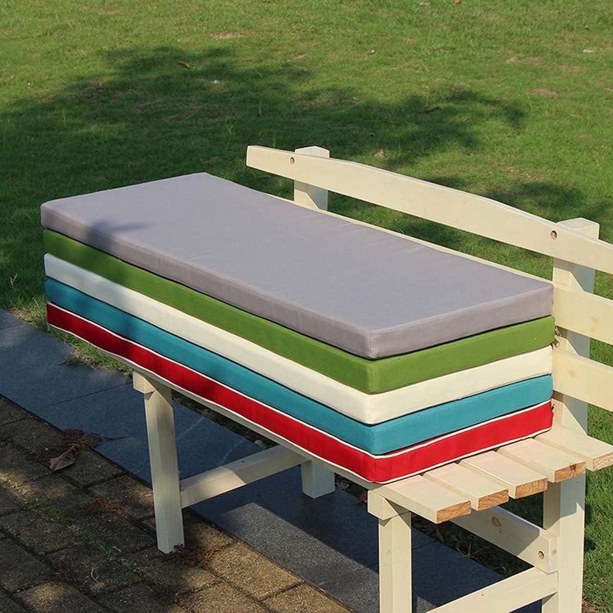 Cojín de banco para jardín al aire libre para todo tipo de clima con lazos, antideslizante, impermeable, cojín suave para asiento de muebles de