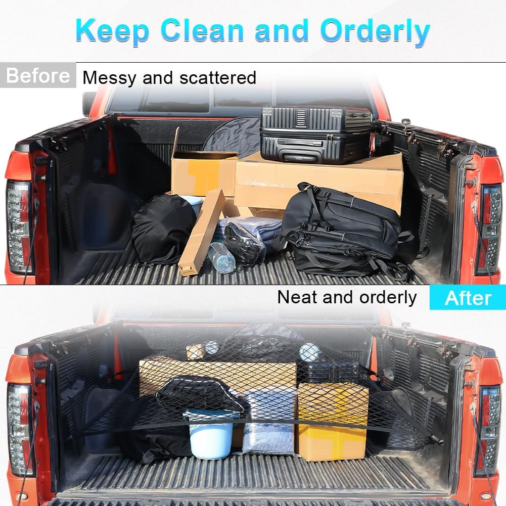 Red de carga elástica para camas de camioneta, organizador de malla de carga para caja de camión, red de carga de malla estilo maletero con 8