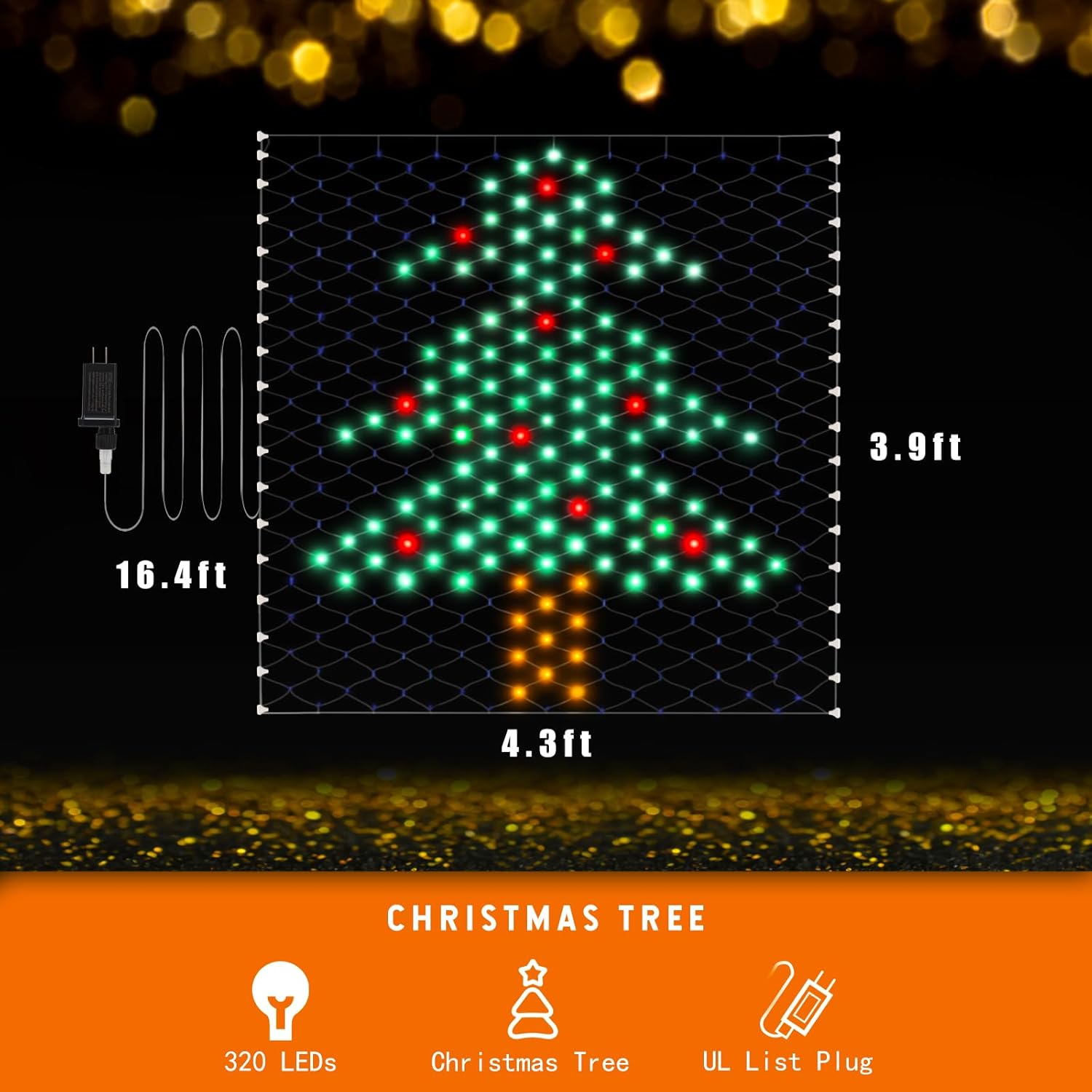 320 luces LED de Navidad para exteriores, luces de red de 3.9 pies x 4.3 pies, 8 modos de decoración de luz LED de Navidad, decoraciones de Navidad
